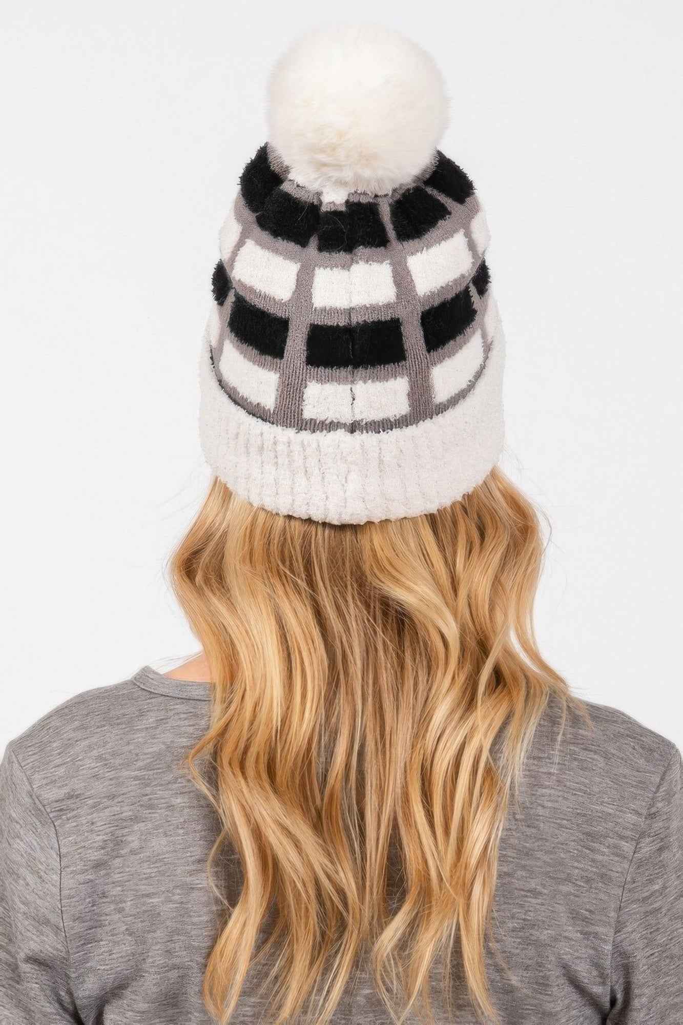 Cozy Color Blocked Pom Pom Beanie