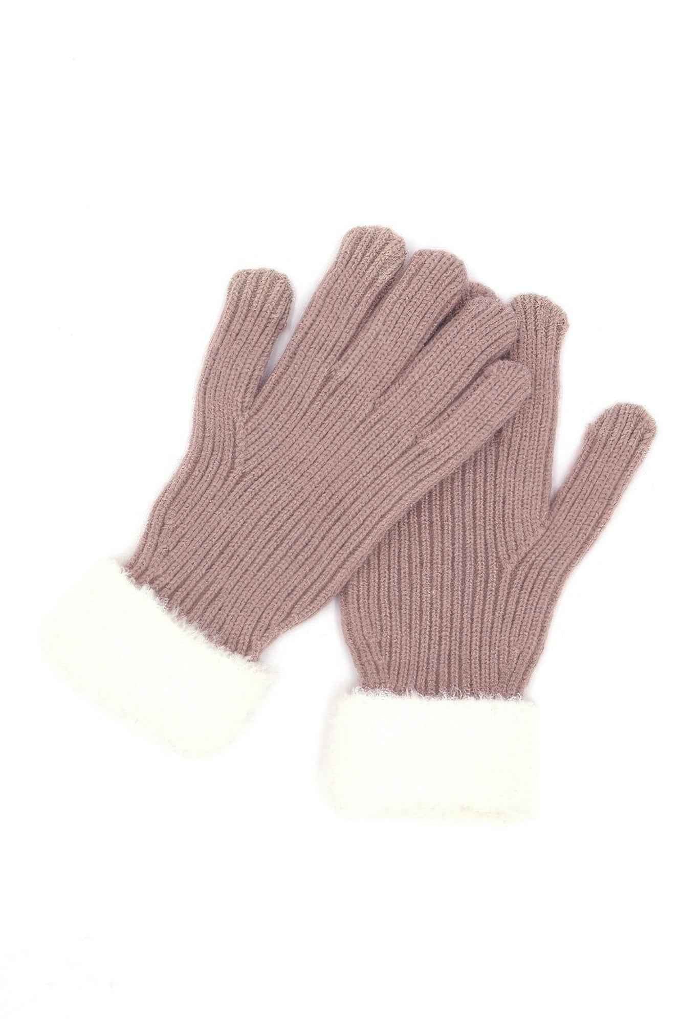 Faux Fur Cuff Smart Touch Knit Gloves