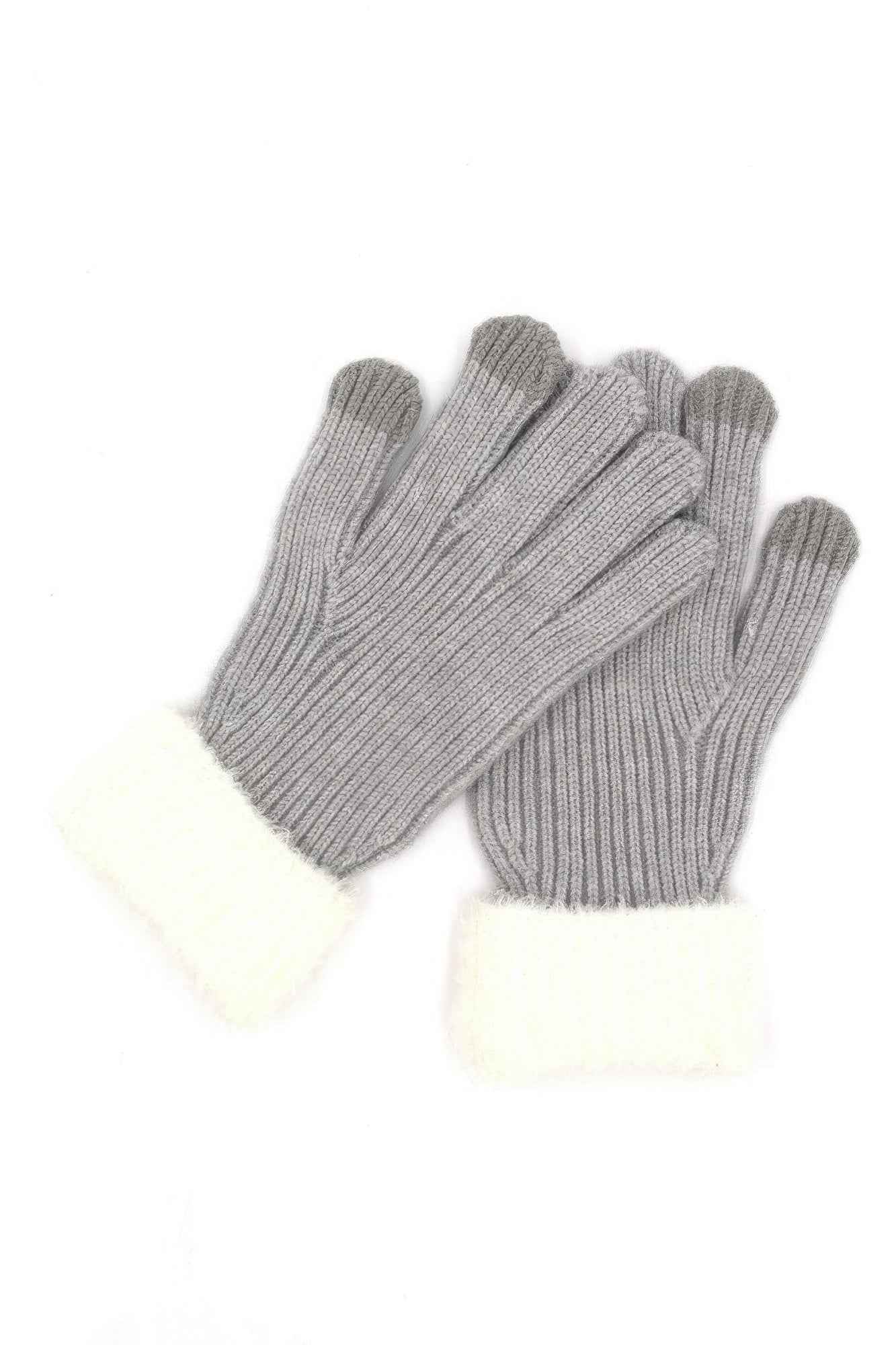 Faux Fur Cuff Smart Touch Knit Gloves