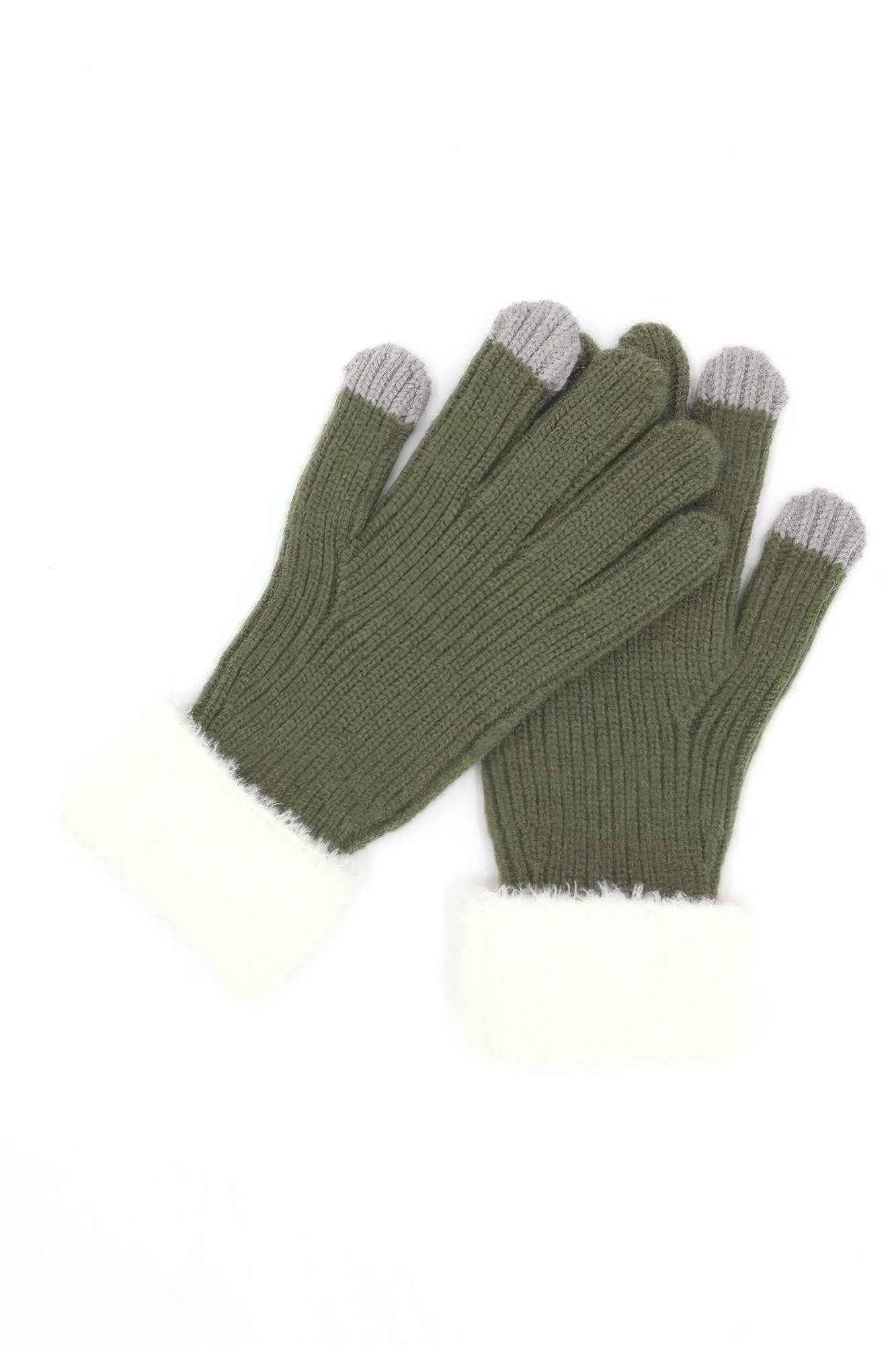 Faux Fur Cuff Smart Touch Knit Gloves