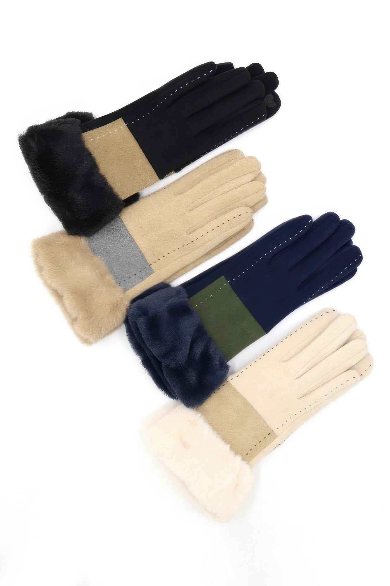 Two Tone And Stitch Lines Fauxfur Smarttouchgloves