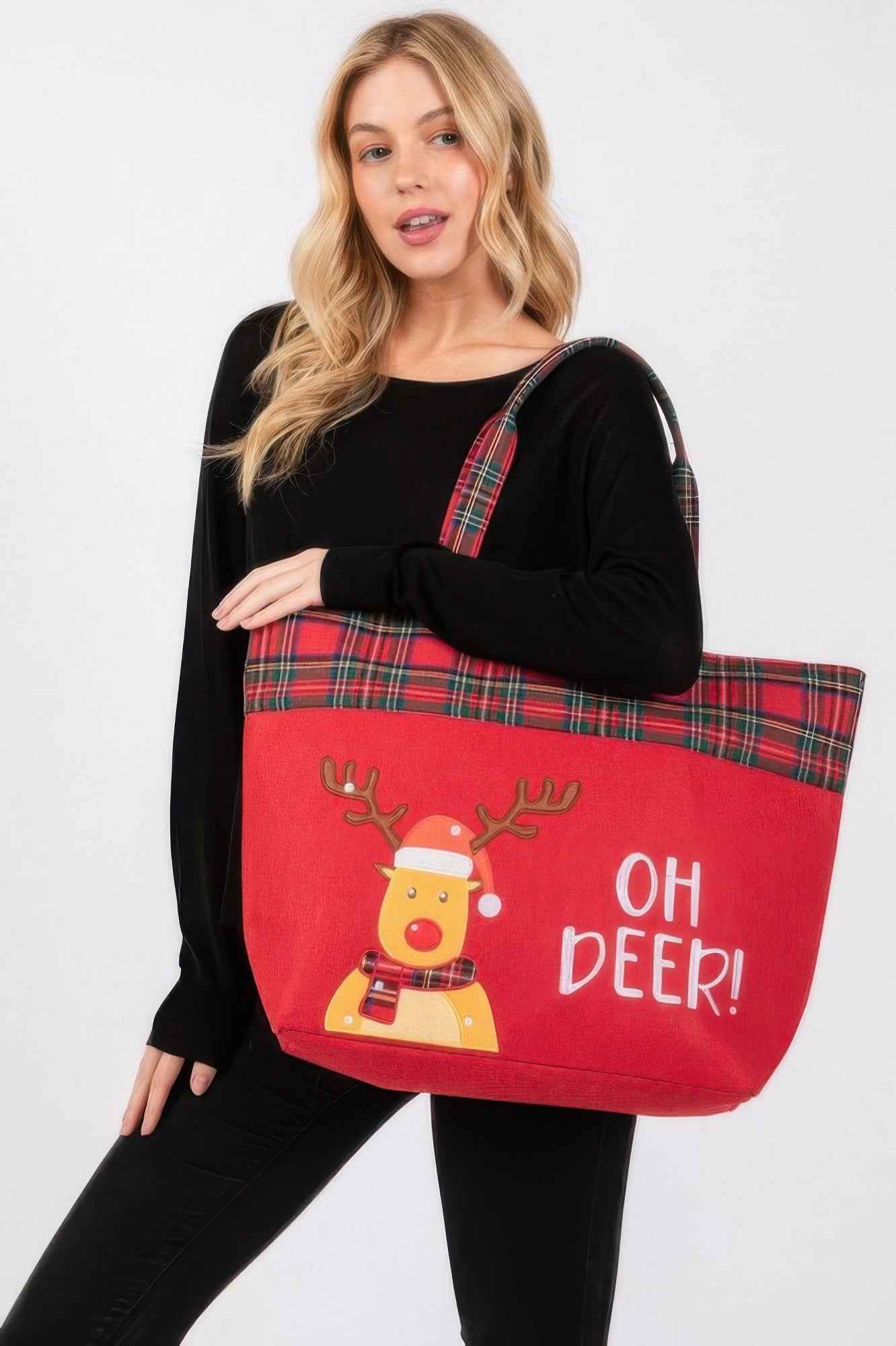 Oh Deer Letter Reindeer Christmas Tote Bag