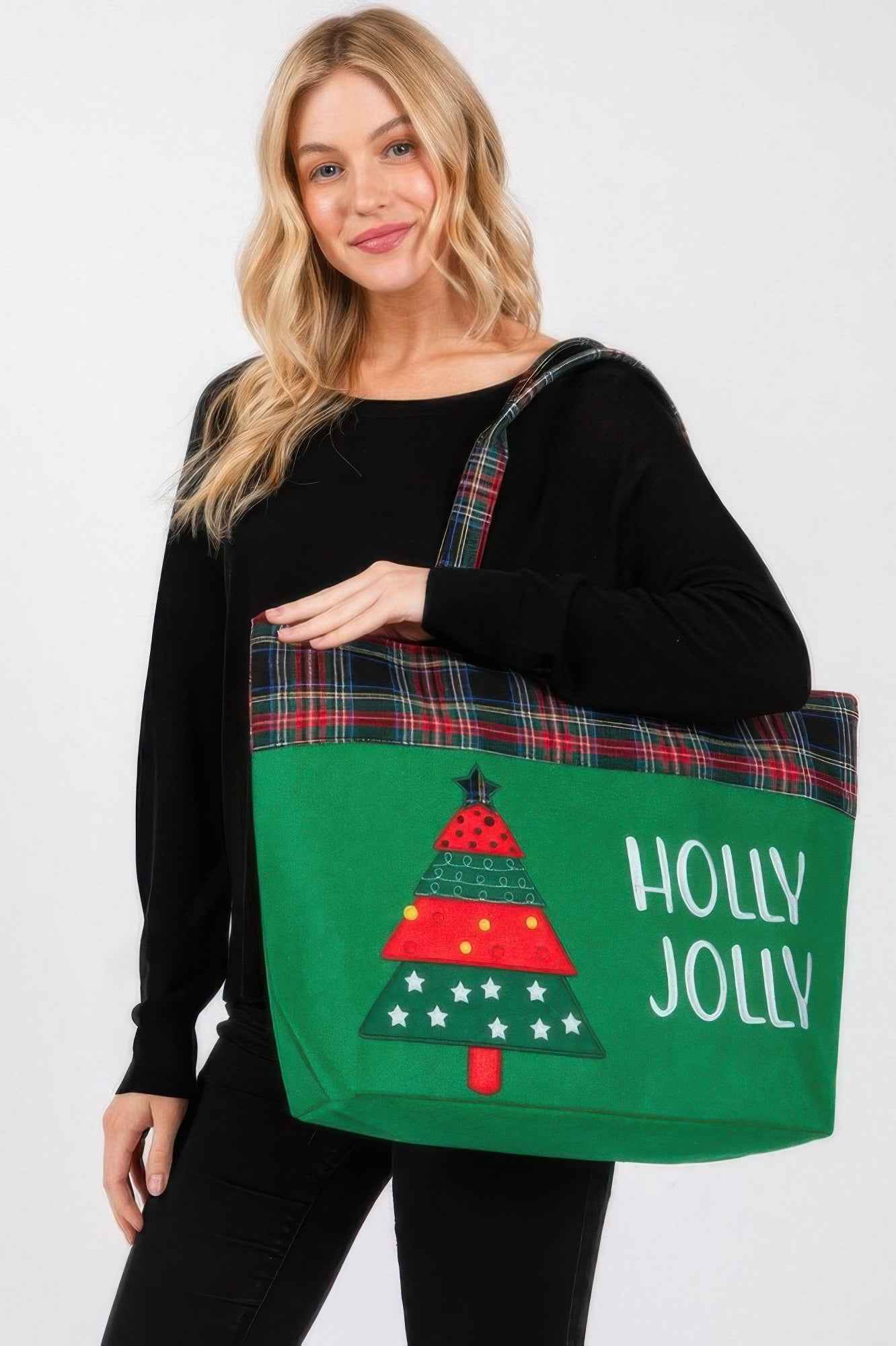 Holly Jolly Letter Christmastree Christmas Totebag