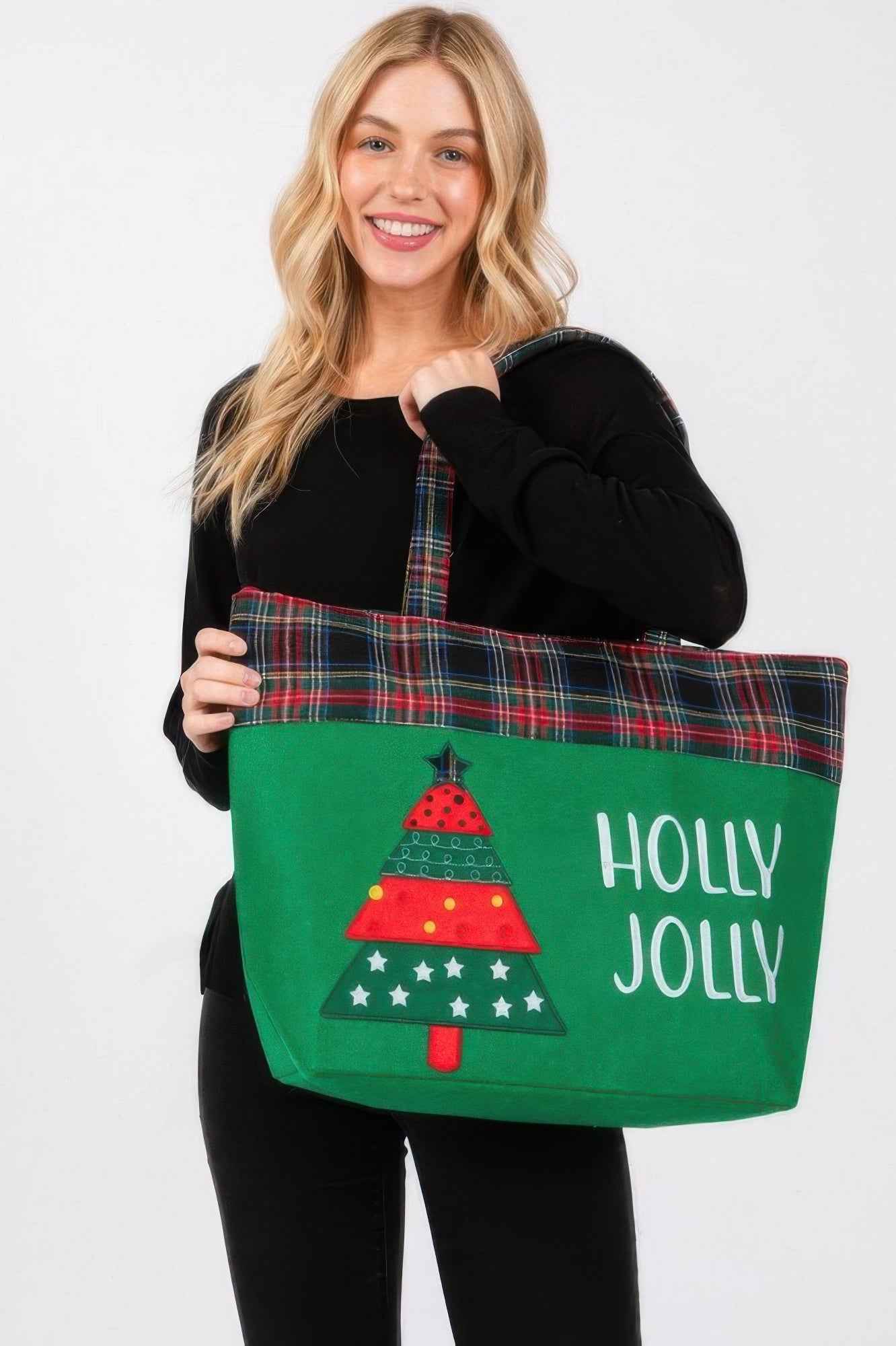 Holly Jolly Letter Christmastree Christmas Totebag