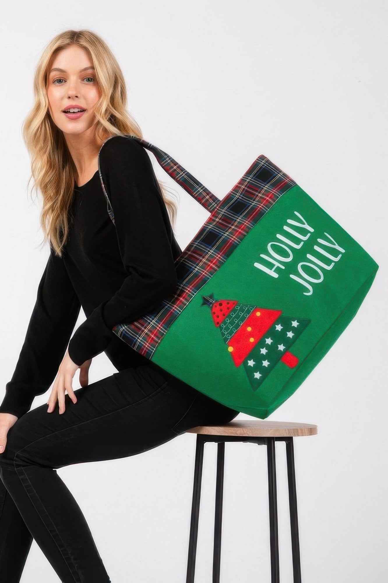 Holly Jolly Letter Christmastree Christmas Totebag