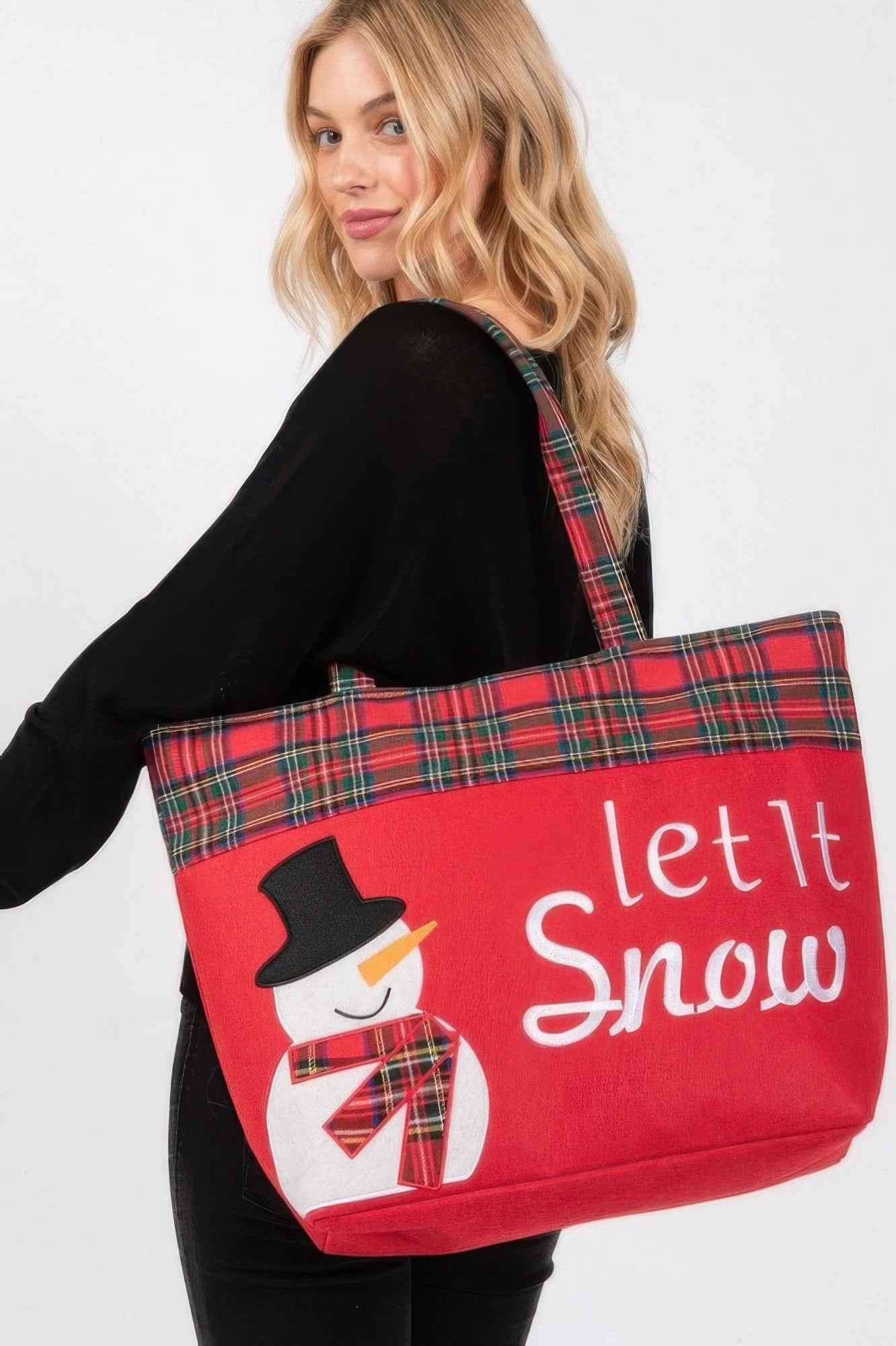 Let It Snow Letter Snowman Christmas Tote Bag