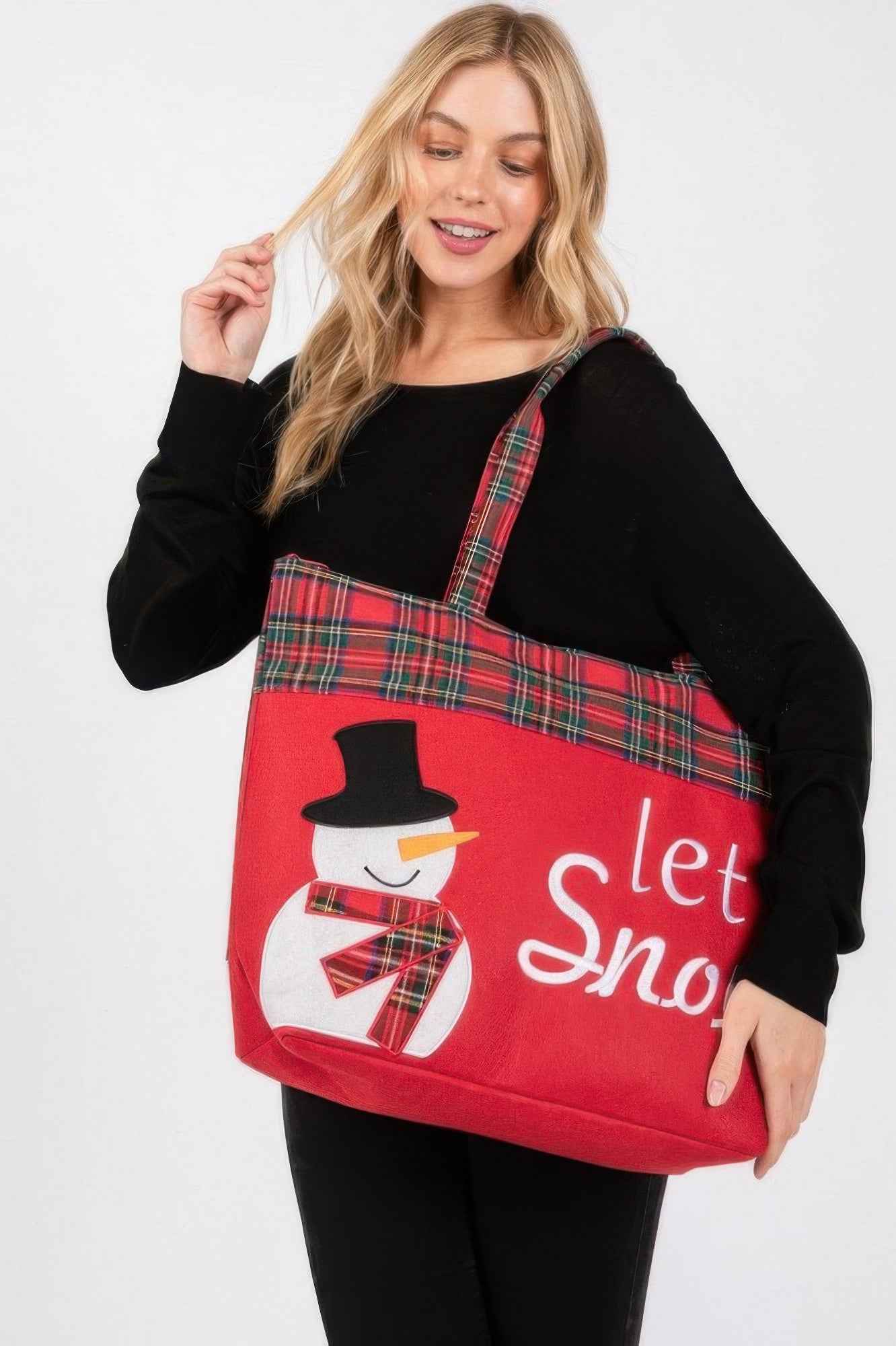 Let It Snow Letter Snowman Christmas Tote Bag