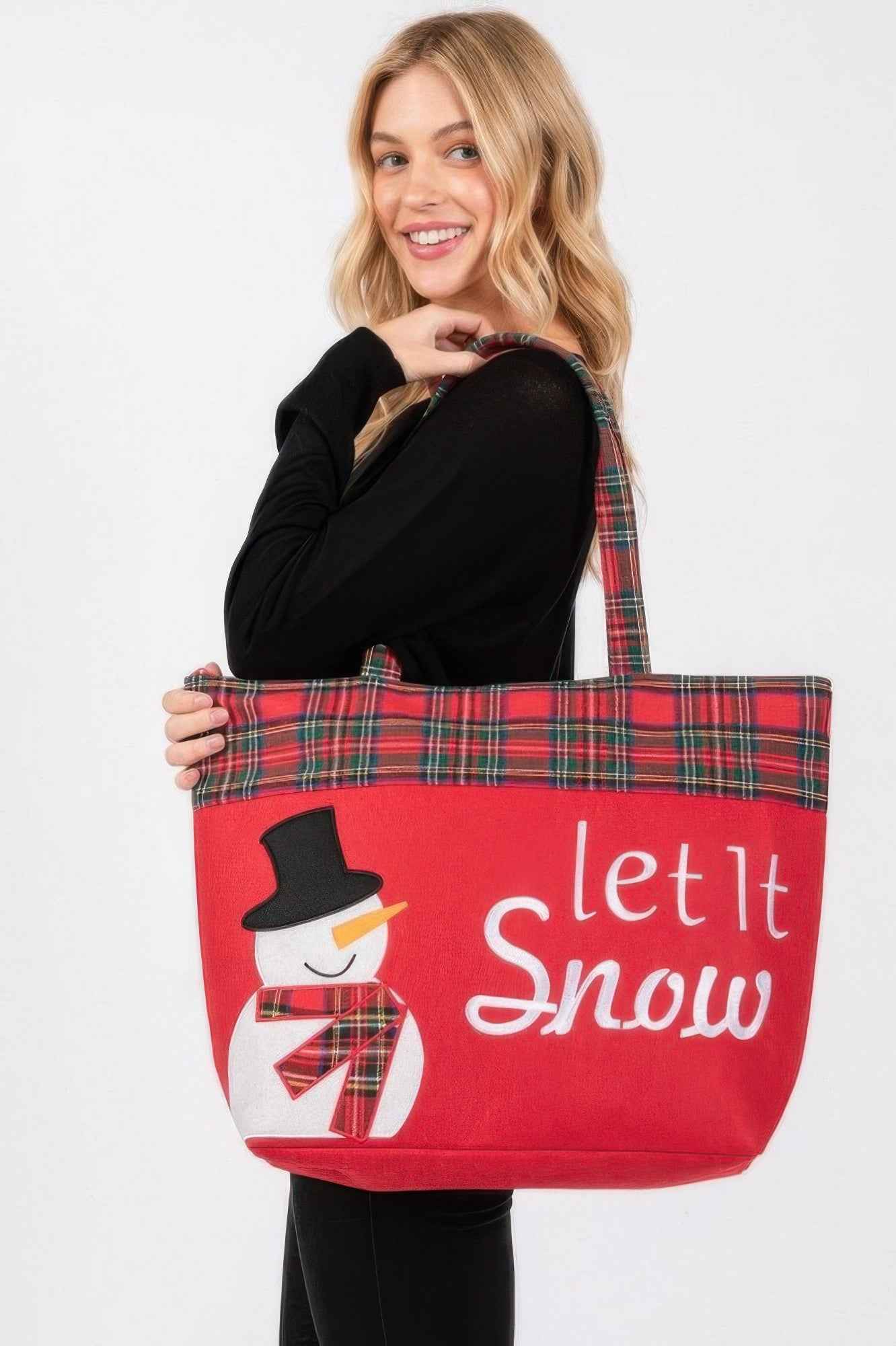 Let It Snow Letter Snowman Christmas Tote Bag