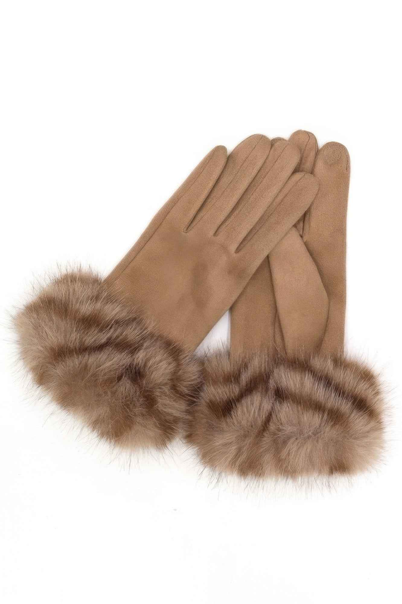 Mixed Color Faux Fur Smart Touch Gloves
