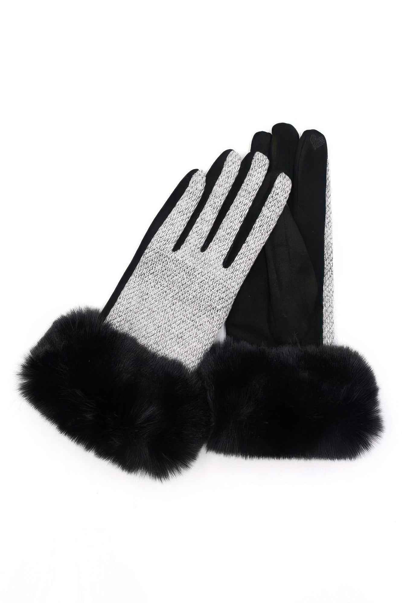 Faux Fur Cuff Mixed Color Smart Touch Gloves
