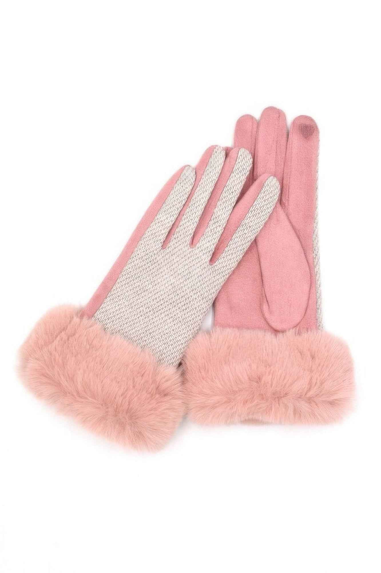 Faux Fur Cuff Mixed Color Smart Touch Gloves