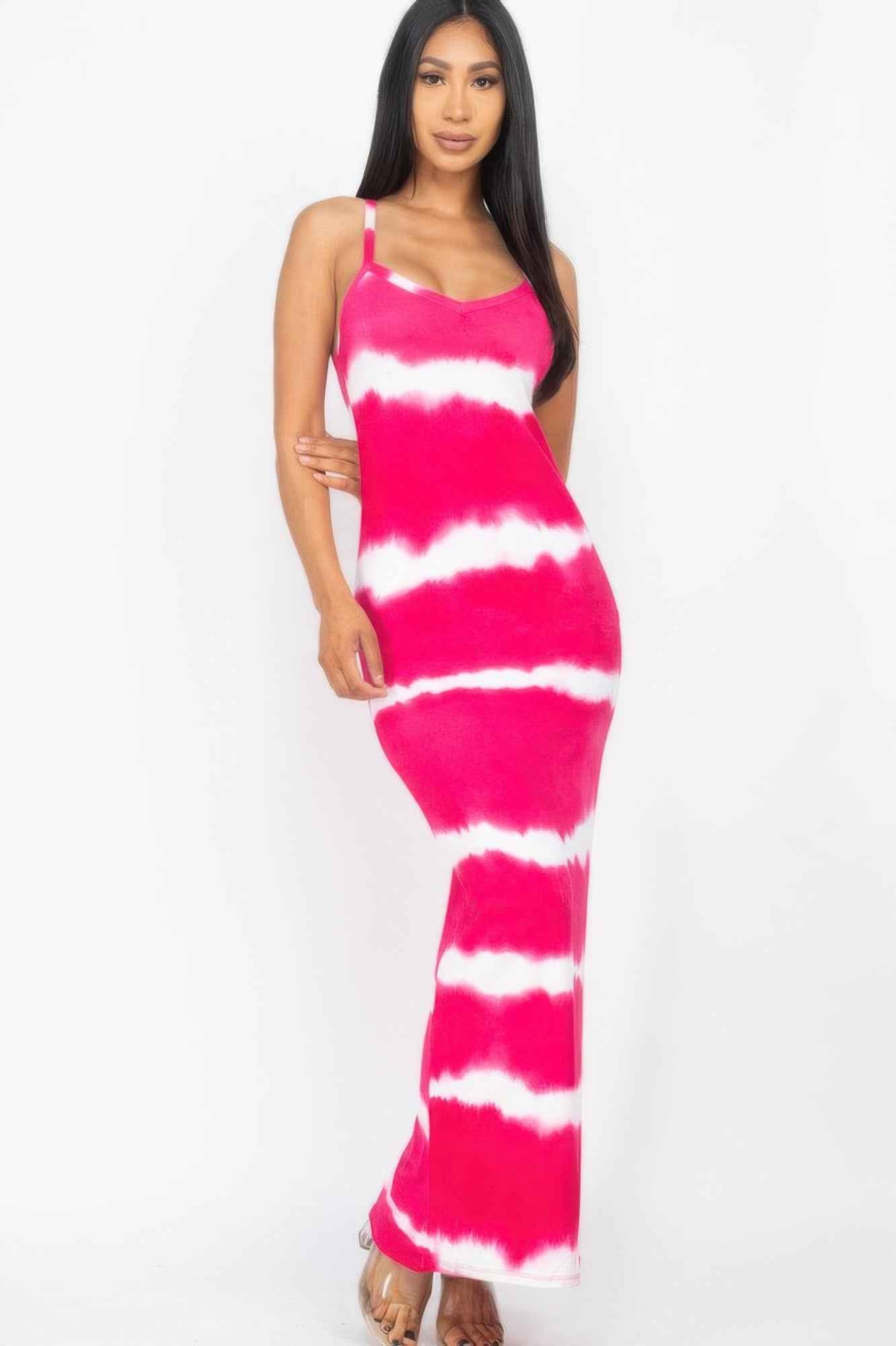 Stripe Tie-dye Printed Maxi Dress