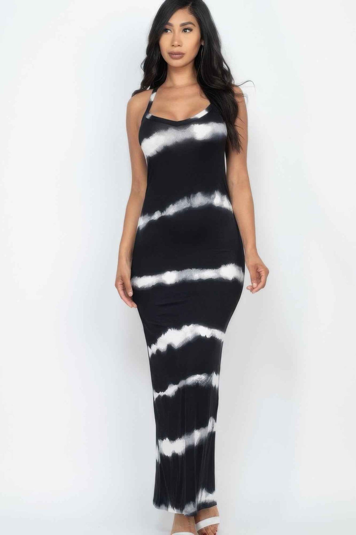 Stripe Tie-dye Printed Maxi Dress