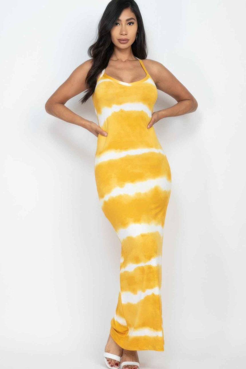 Stripe Tie-dye Printed Maxi Dress