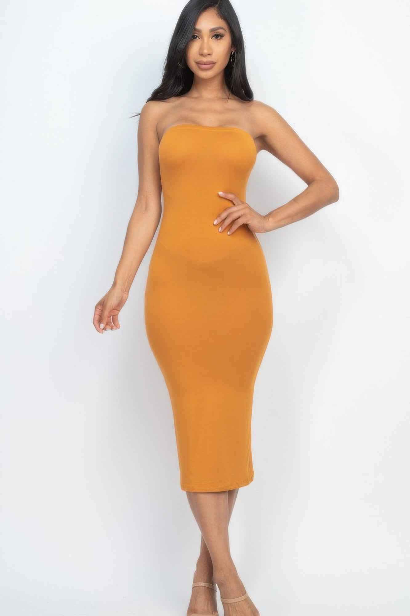 Strapless Tube Bodycon Midi Dress
