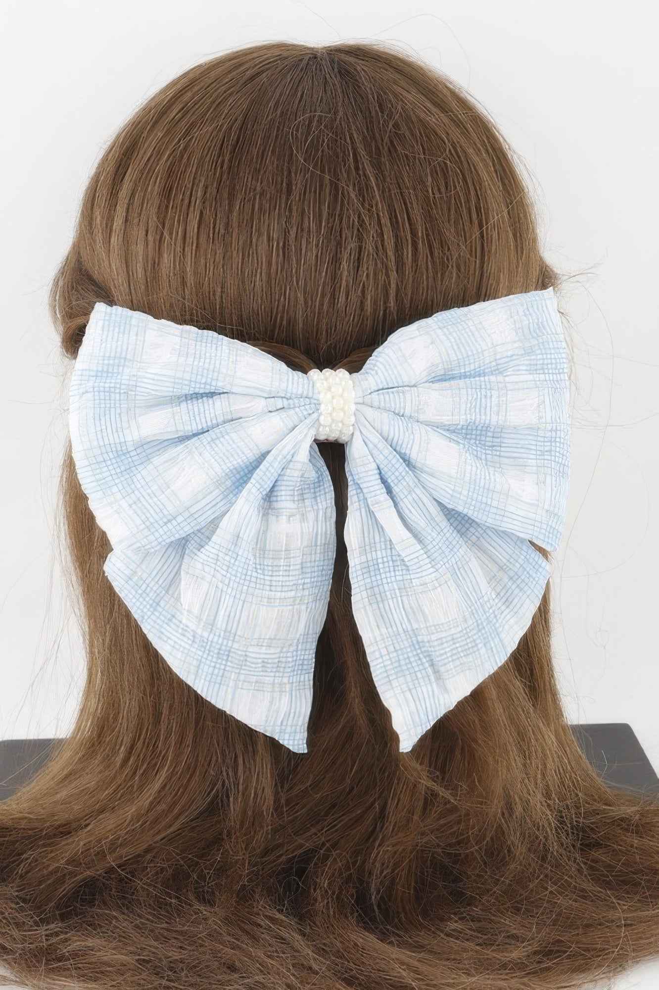 Plaid Pearl Ribbon Hair Clip