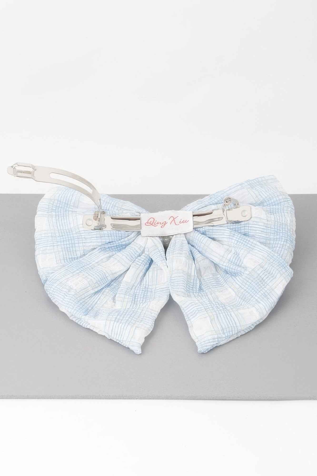 Plaid Pearl Ribbon Hair Clip