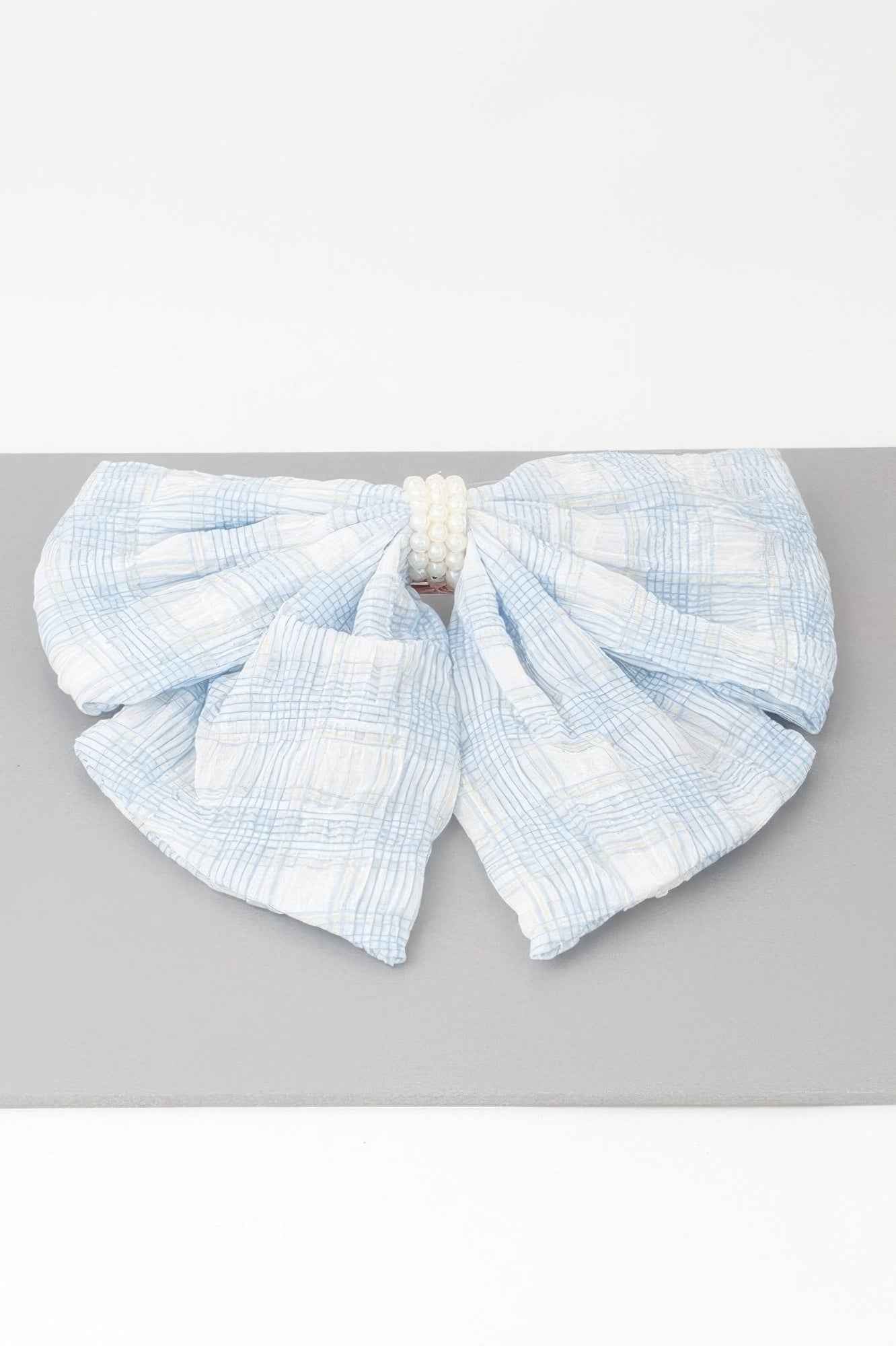 Plaid Pearl Ribbon Hair Clip