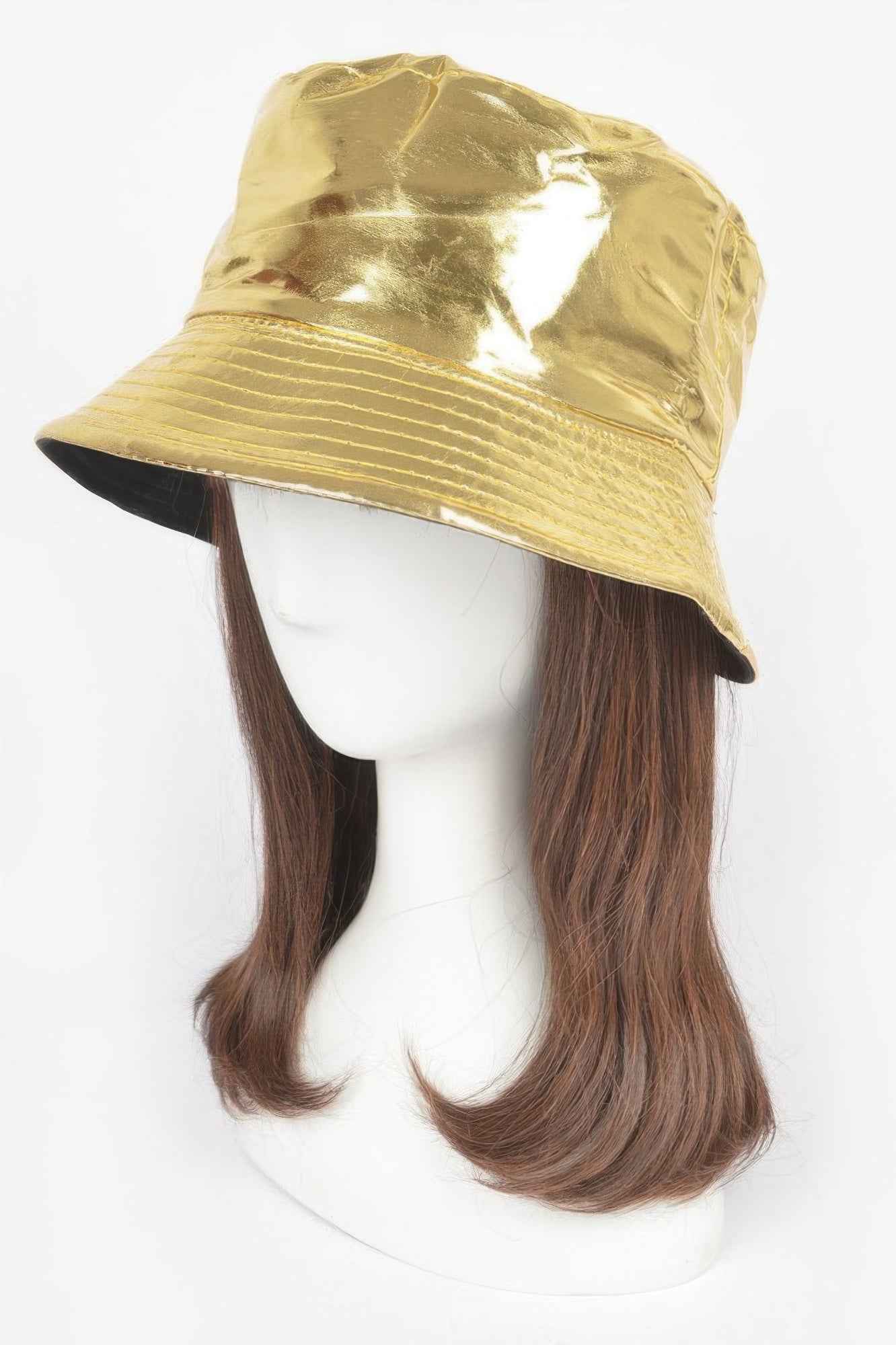 Metallic Faux Leather Bucket Hat