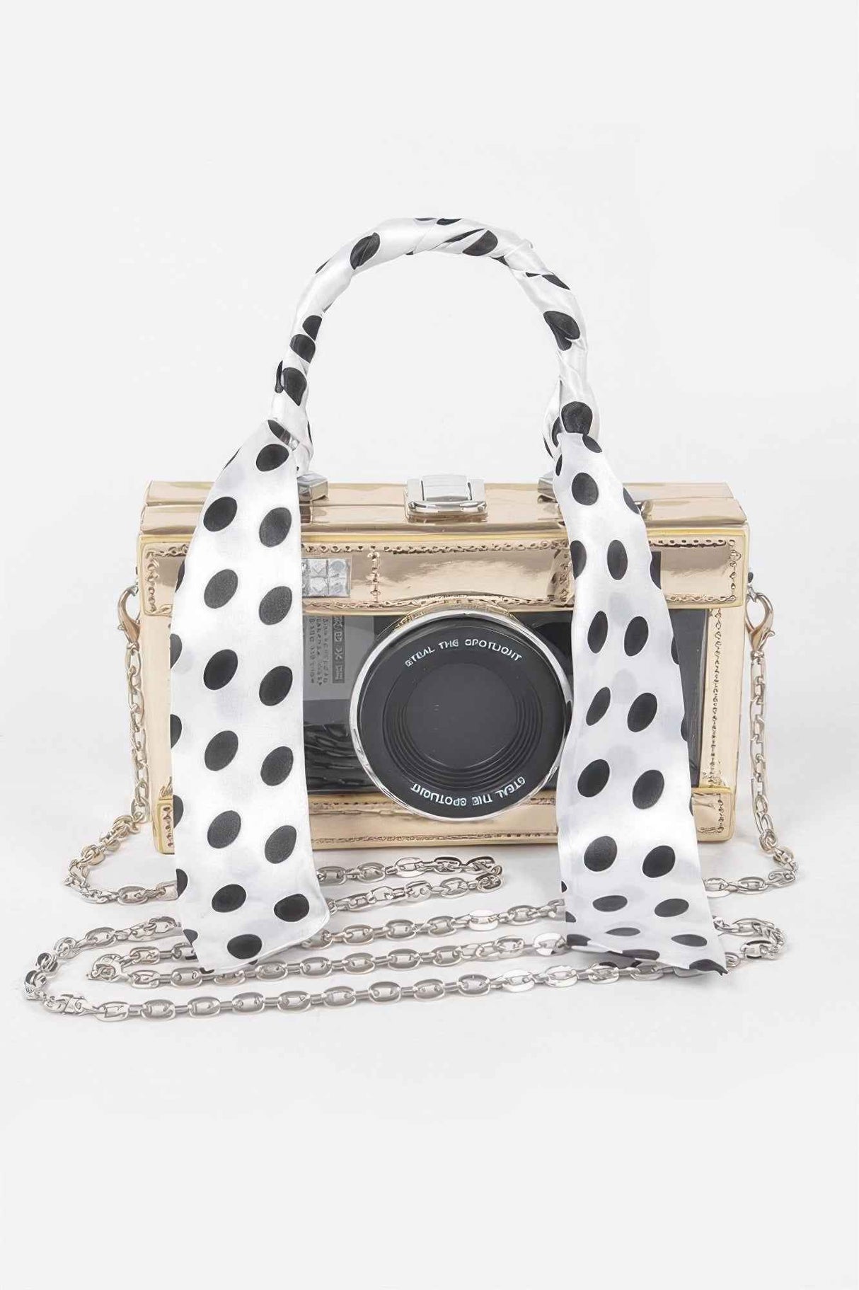 Mirror Vegan Leather Clear Tophandle Camera Clutch