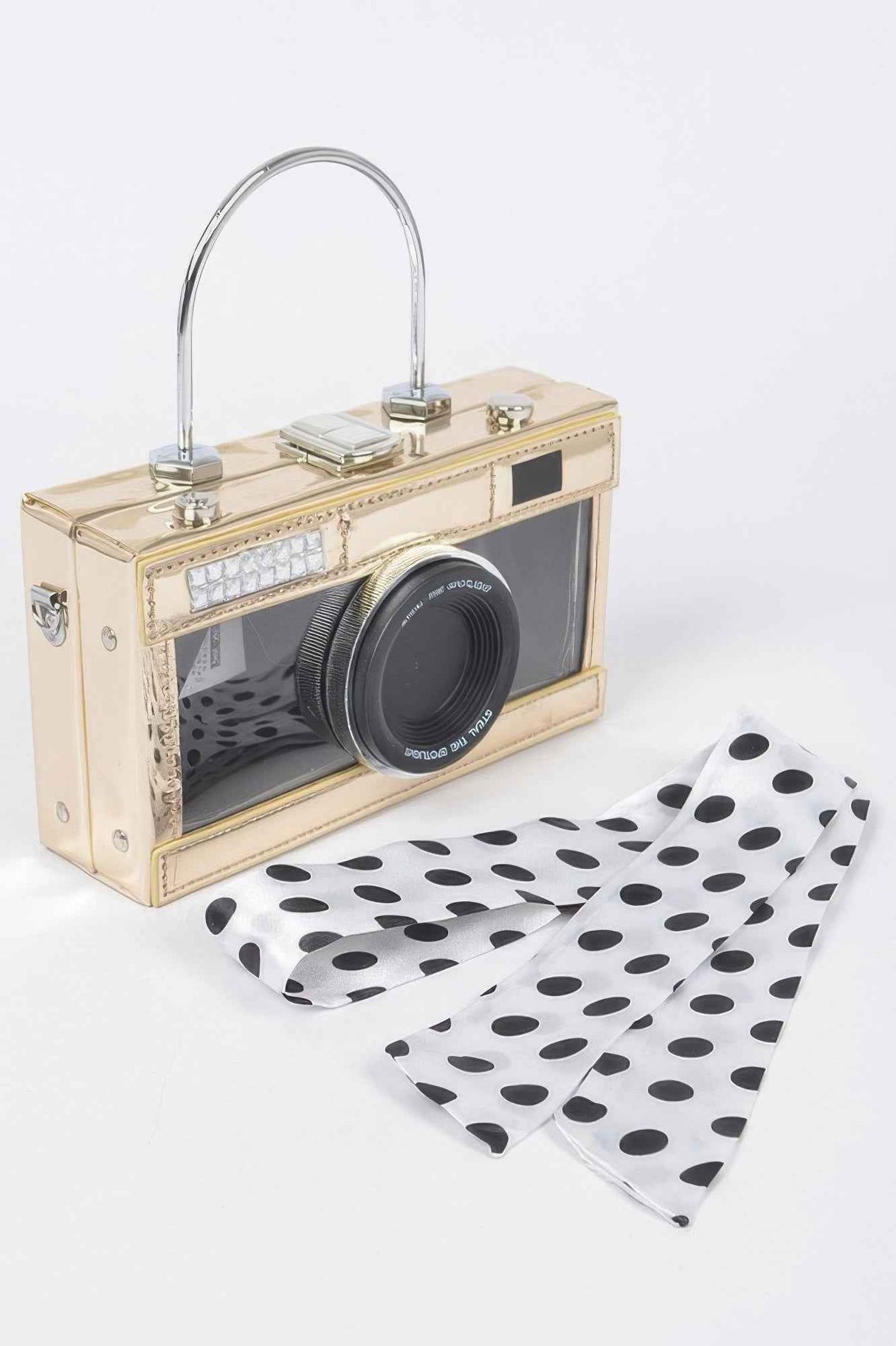 Mirror Vegan Leather Clear Tophandle Camera Clutch