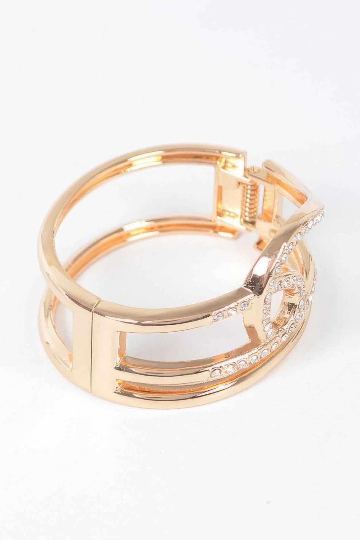Rhinestone Metal Spring Hinge Cuff