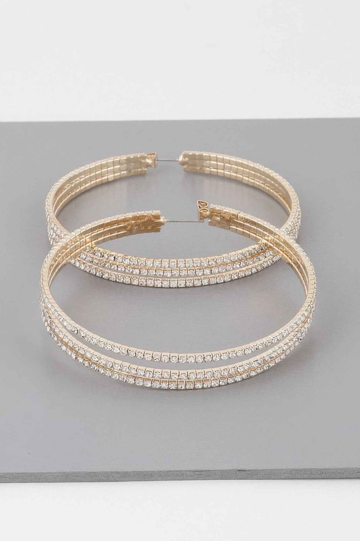 Wide Triple Jewel Hoop Earrings
