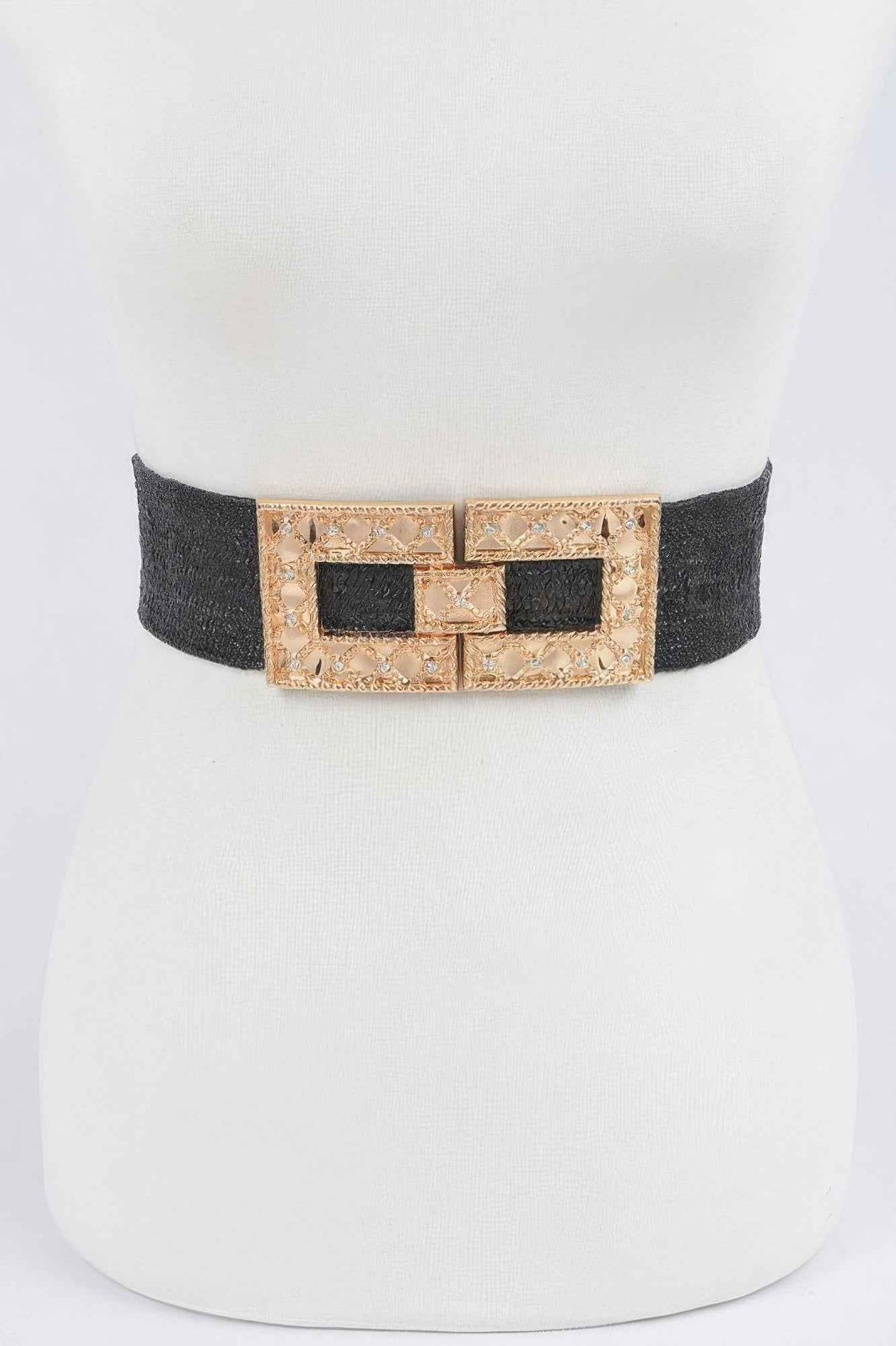 Rhinestone Buckle Plus Size Stretch Straw Belt