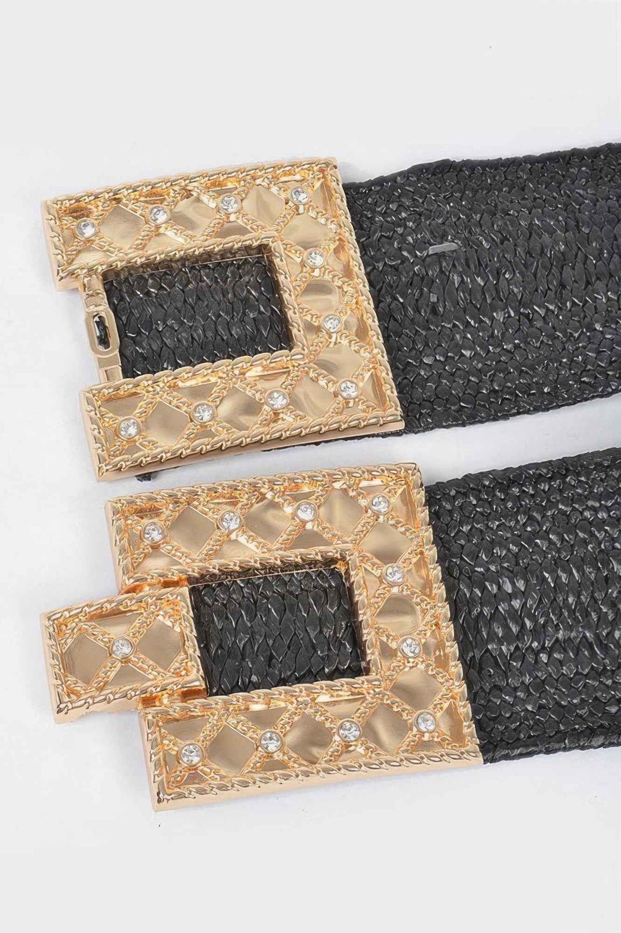 Rhinestone Buckle Plus Size Stretch Straw Belt