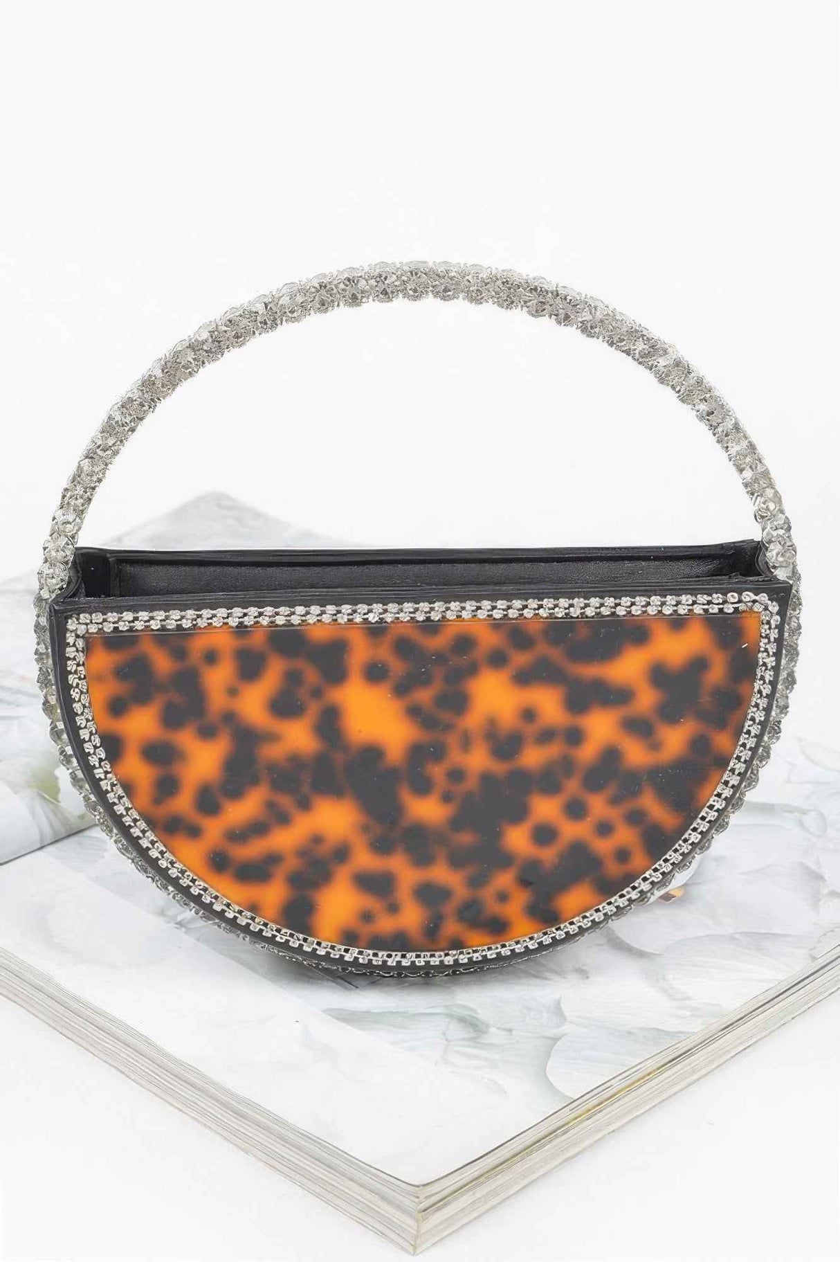 Rhinestone Handle Tortoise Bag