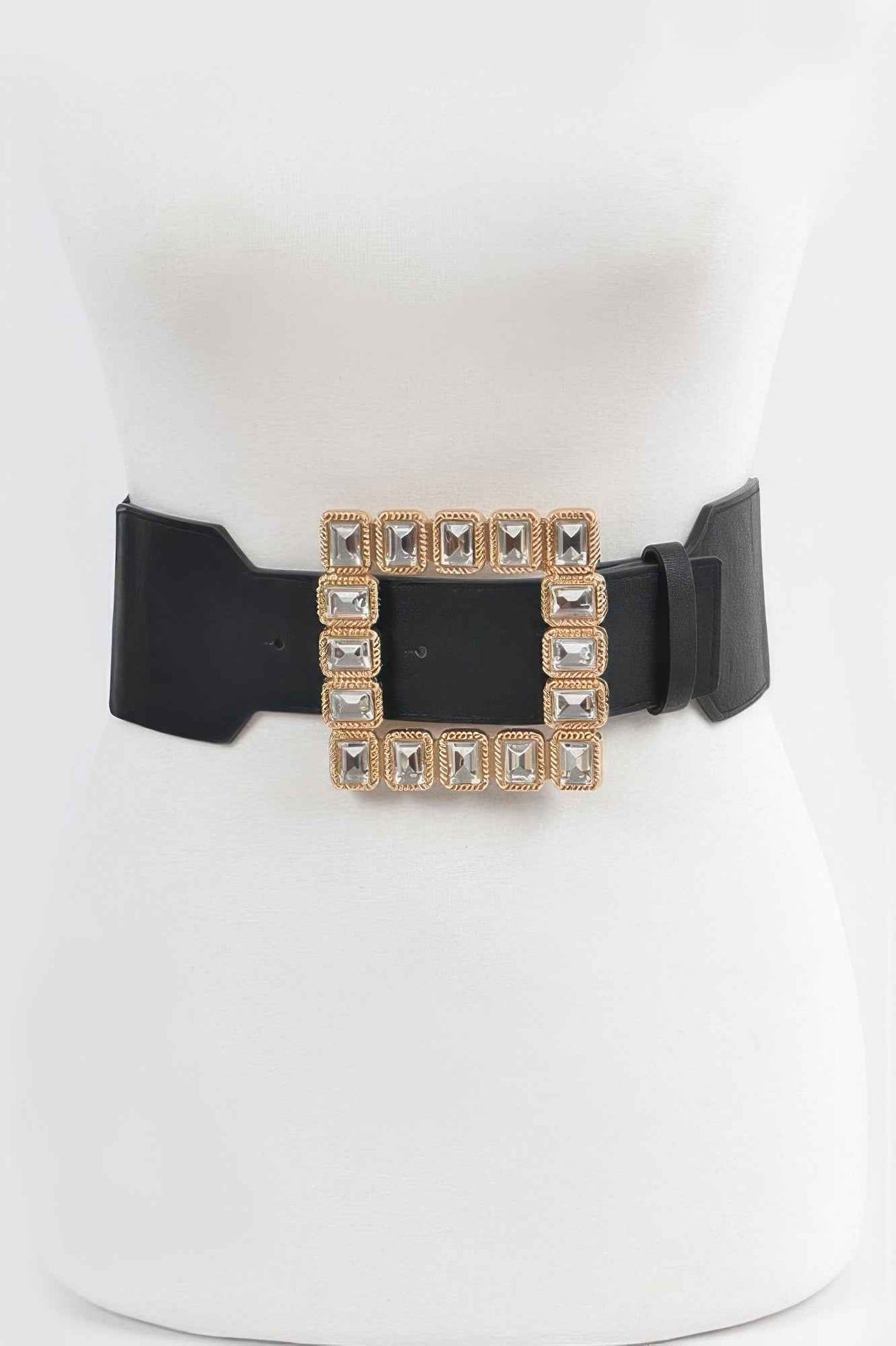 Square Shape Glass Buckle Plus Size Elastic Belt