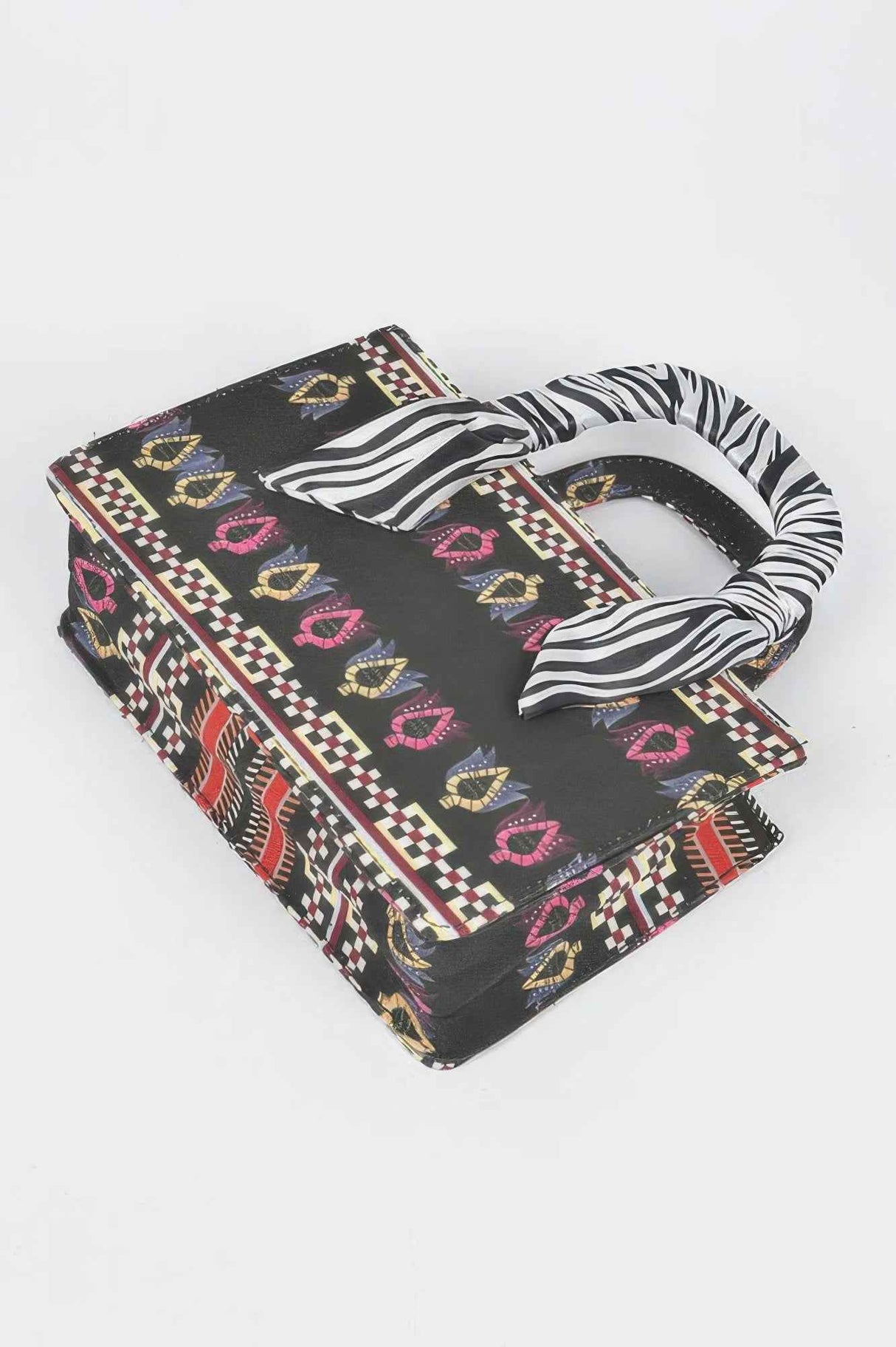 Multi Color Scarf Handle Mini Tote Bag