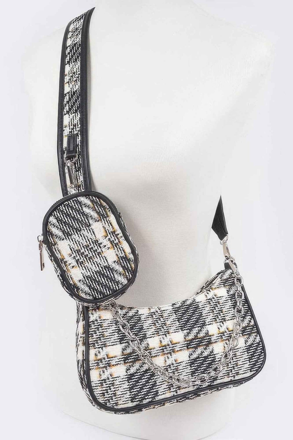 Tweed Plaid Shoulder Bag W/airpod Purse