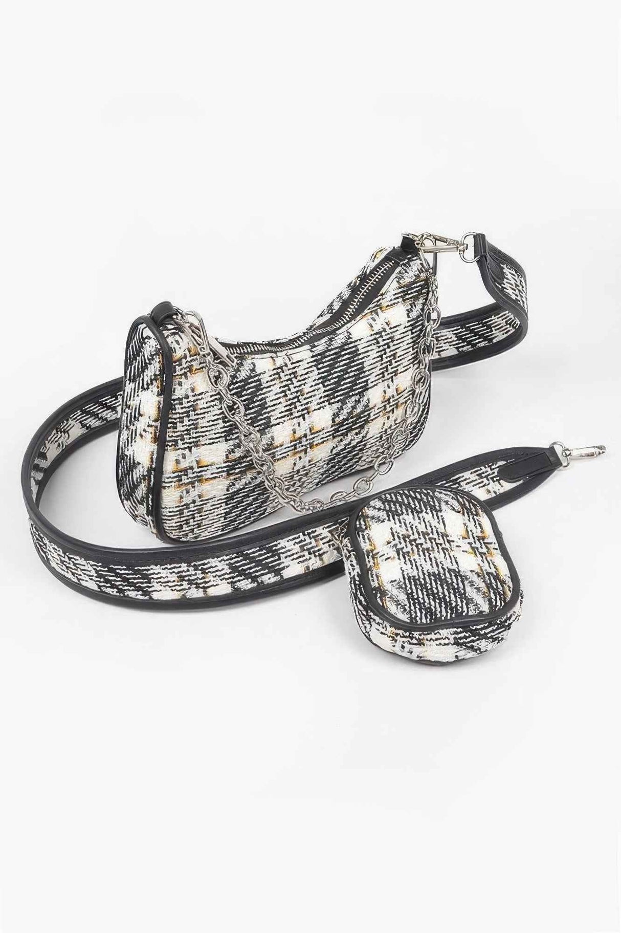 Tweed Plaid Shoulder Bag W/airpod Purse