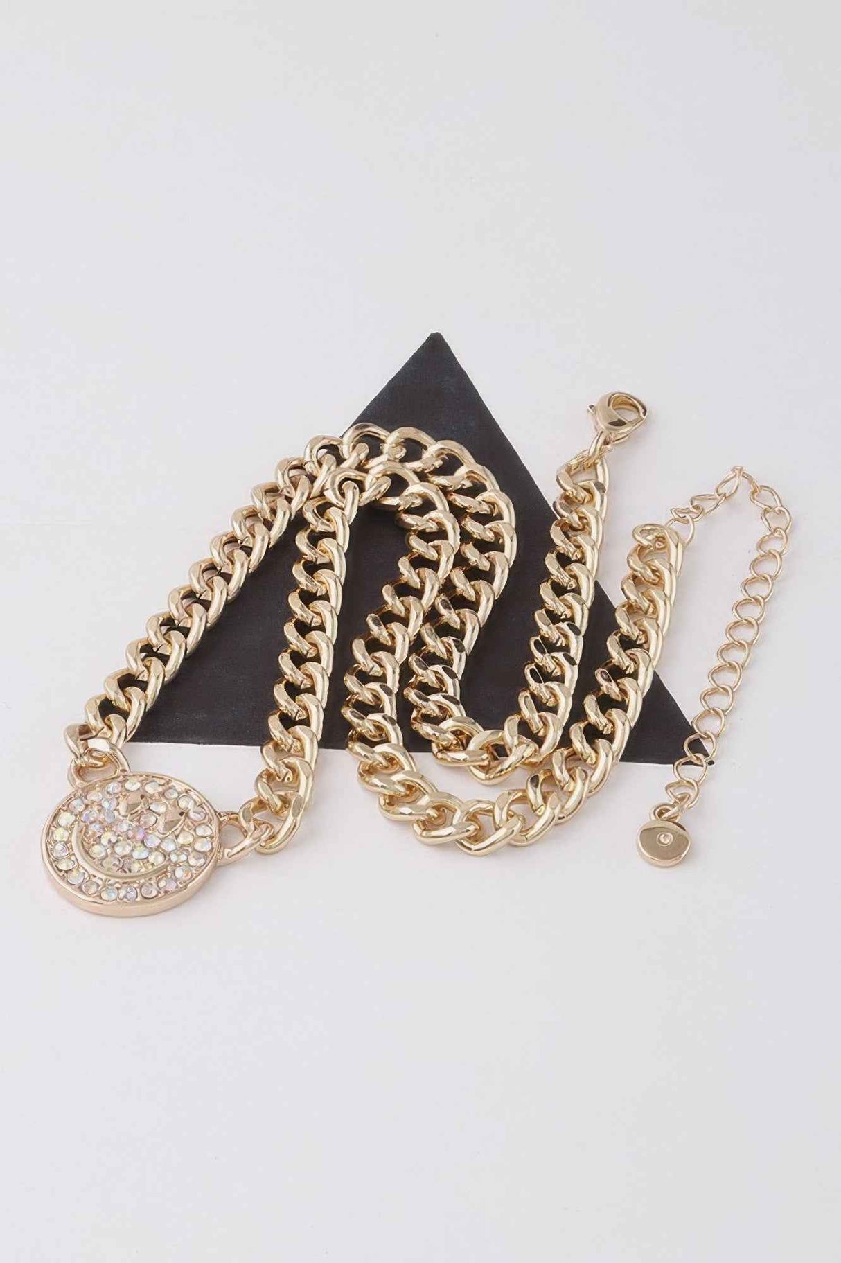 Jeweled Smiley Face Chain Necklace