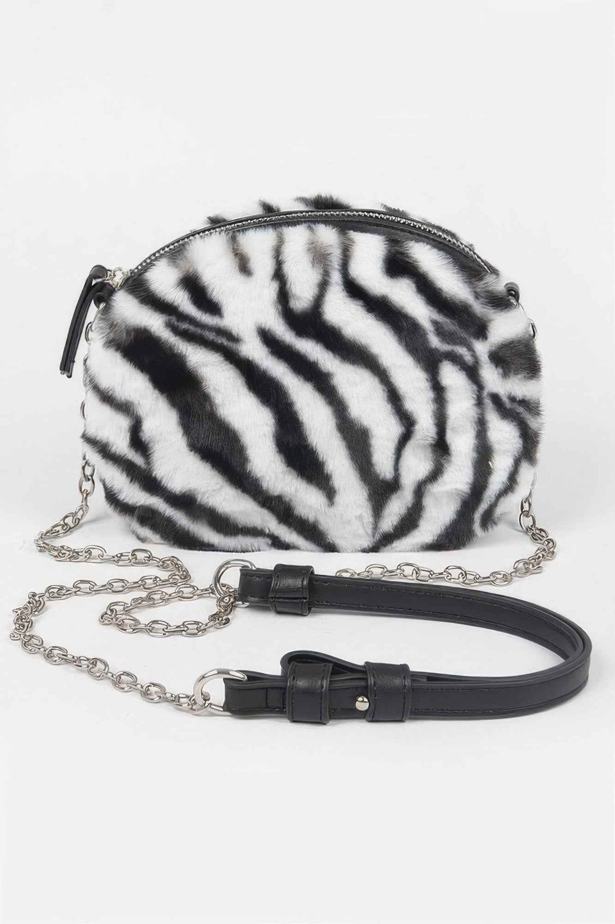Tiger Print Fur Zip Crossbody Bag