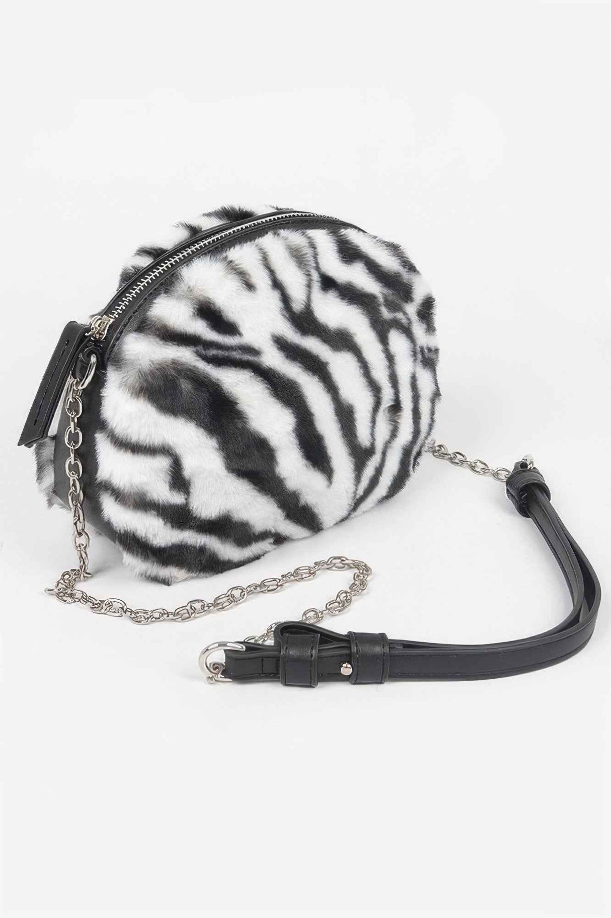 Tiger Print Fur Zip Crossbody Bag