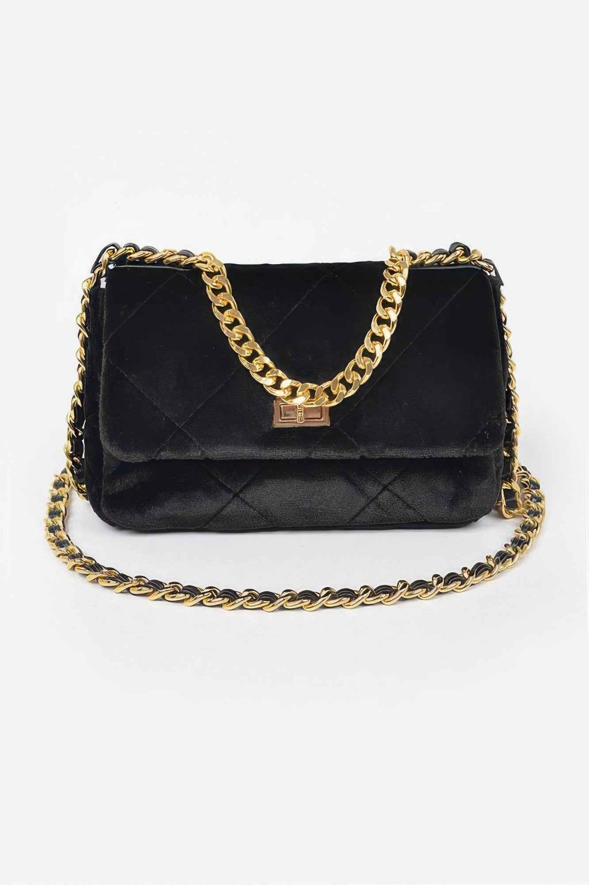 Quilted Fur Chain Flap Clutch