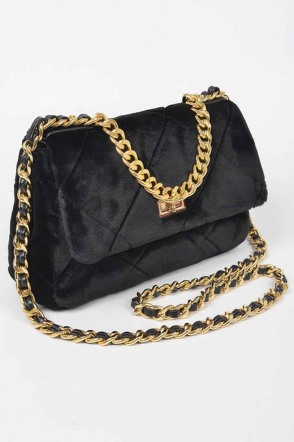 Quilted Fur Chain Flap Clutch
