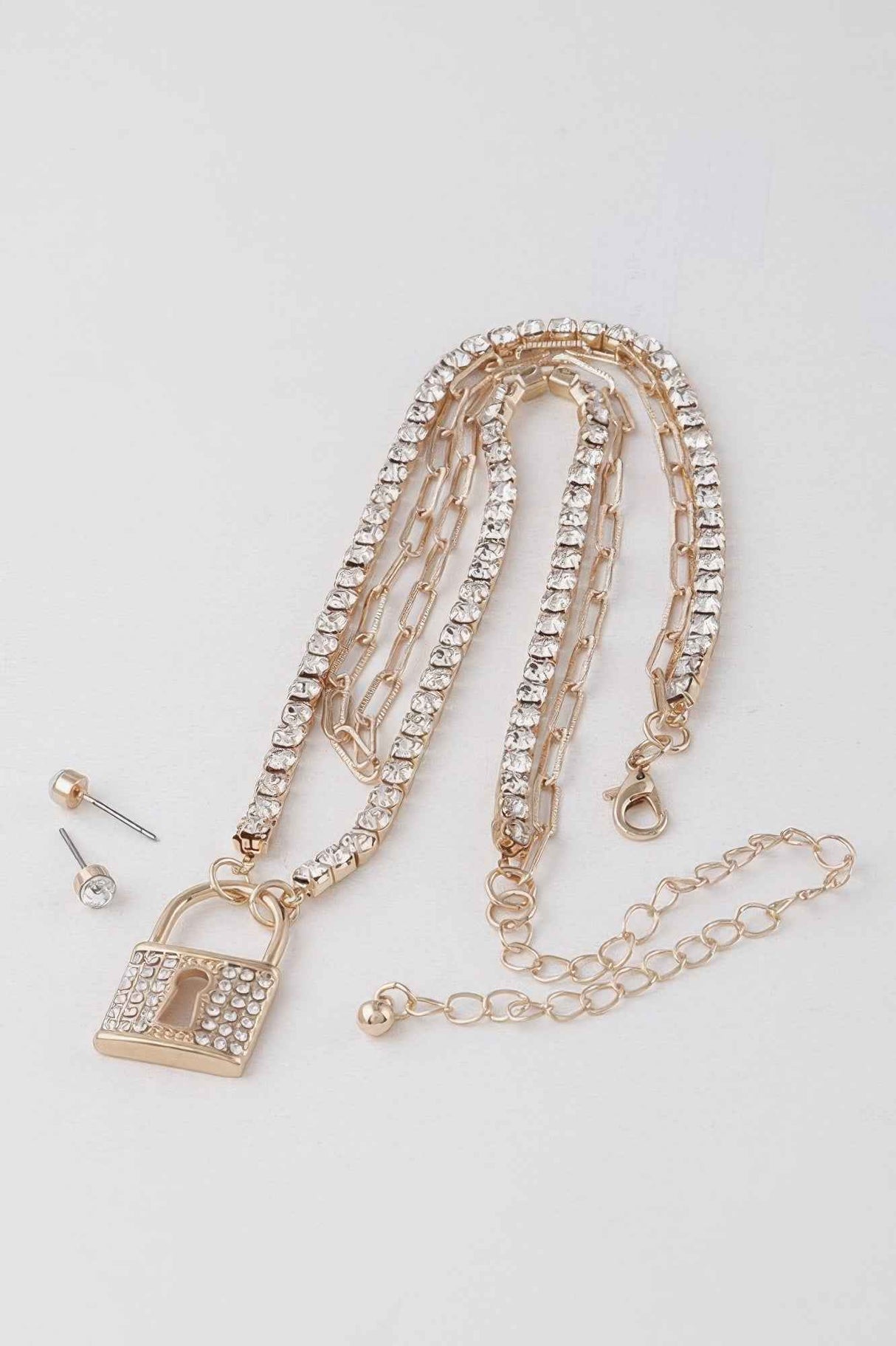 Rhinestone Lined Lock Pendant Necklace