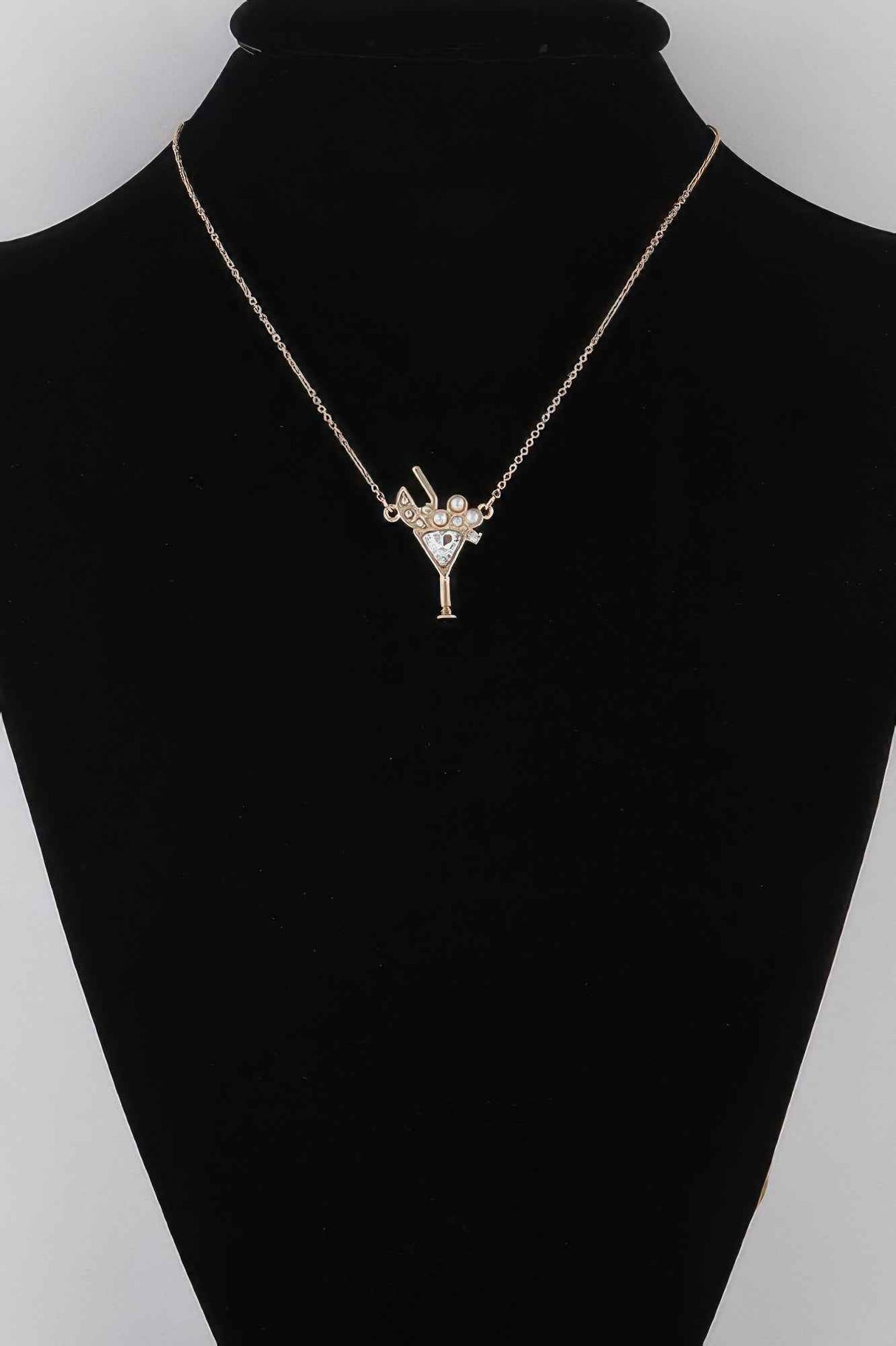 Jeweled Martini Glass Pendant Necklace