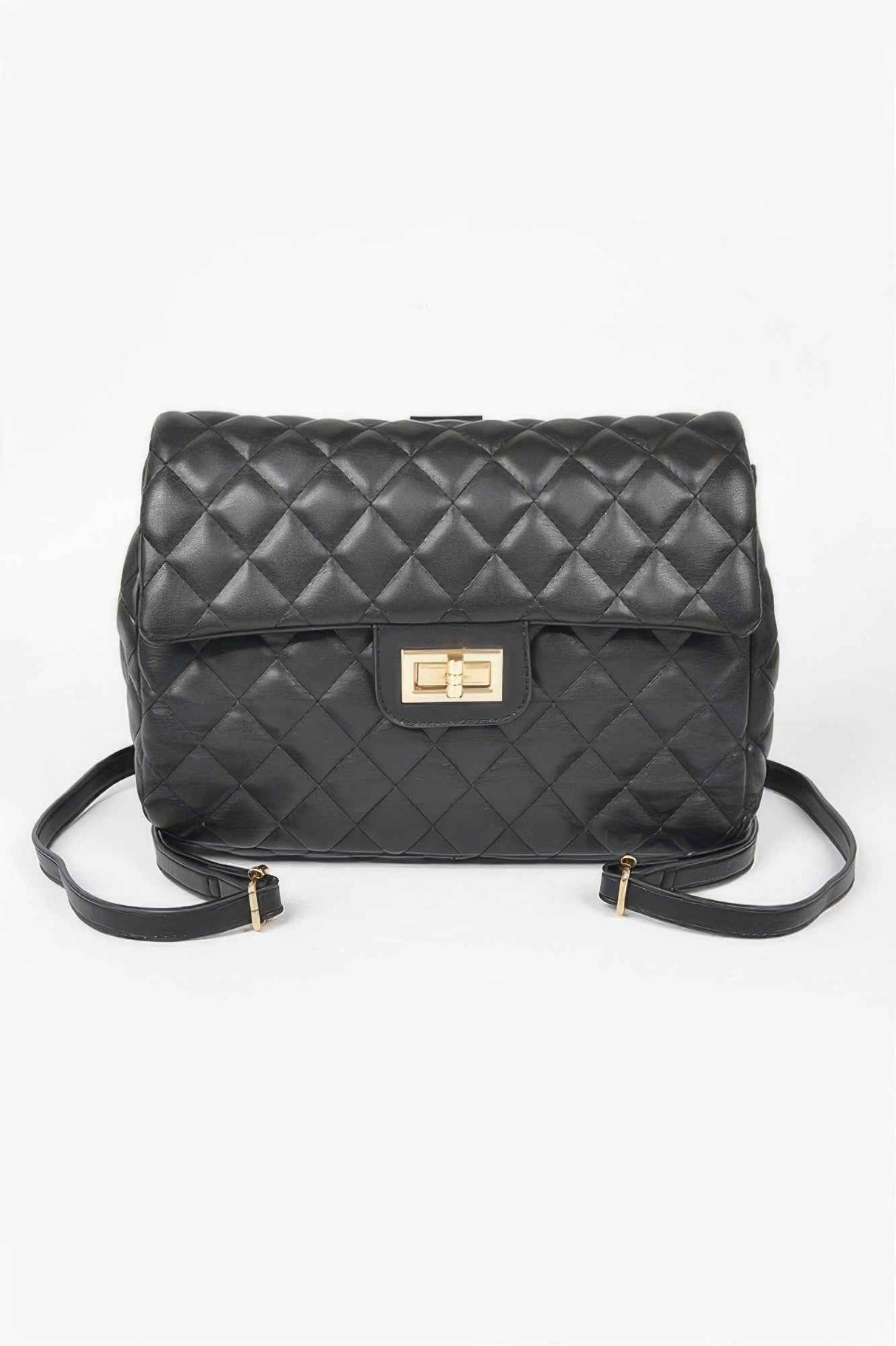Quilted Faux Leather Flap Backpack