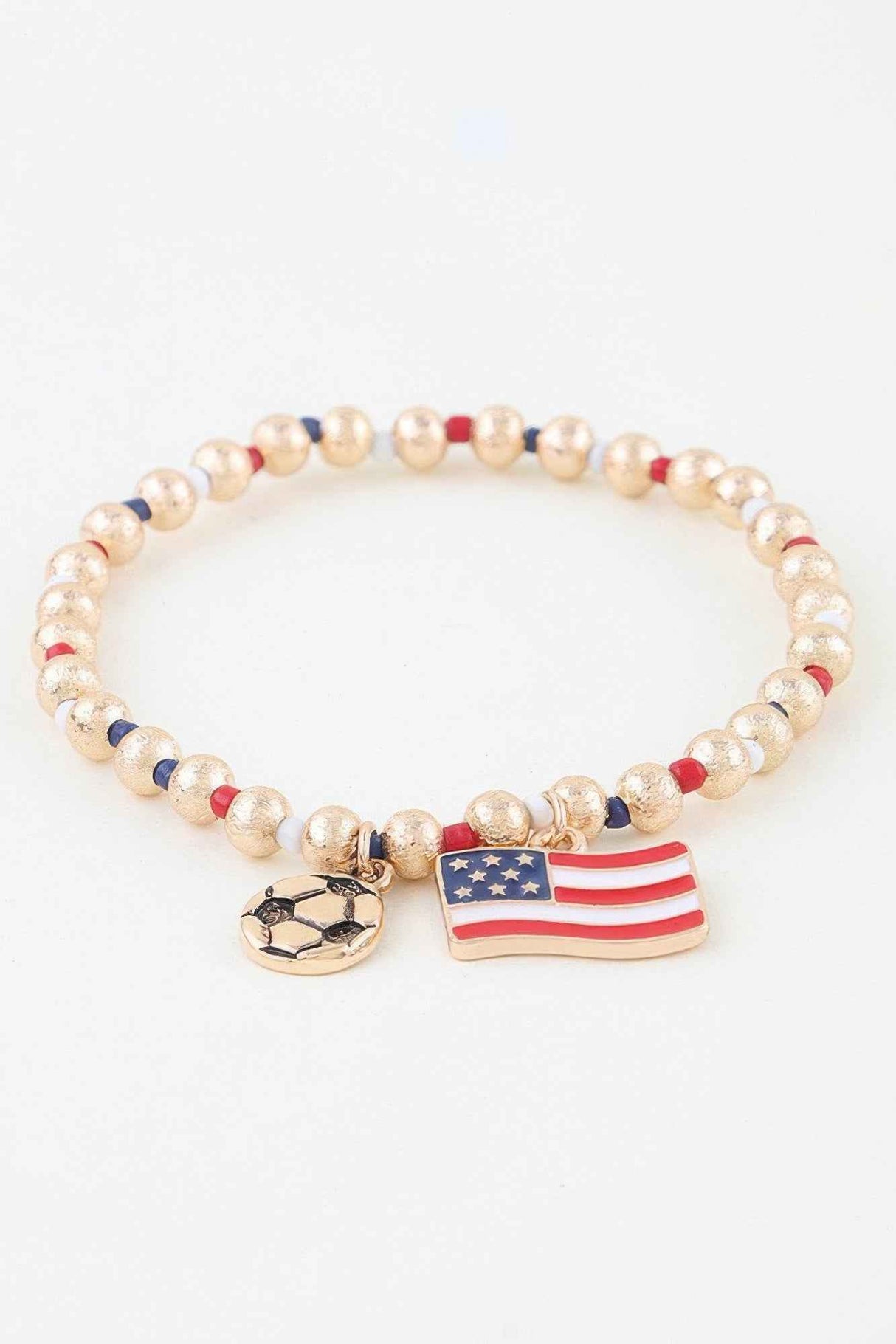 American Soccer Charm Beaded Bracelet