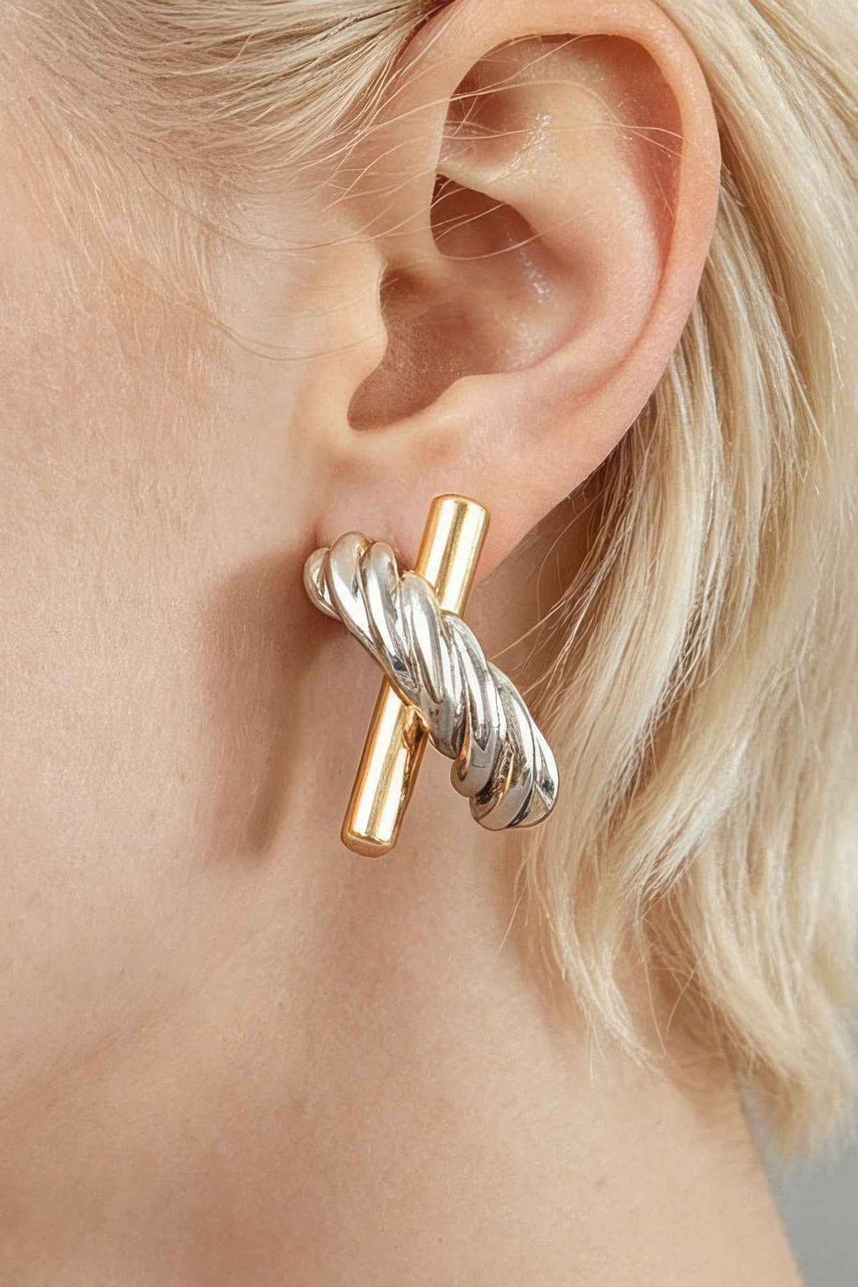 Two Toned Twisted X Earrings