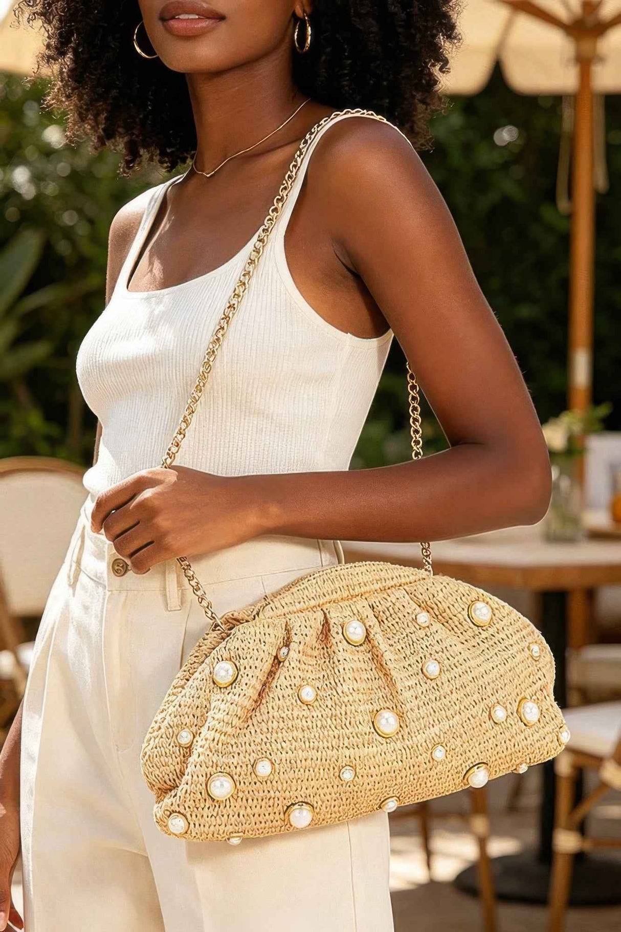 Faux Straw Pearl Clutch