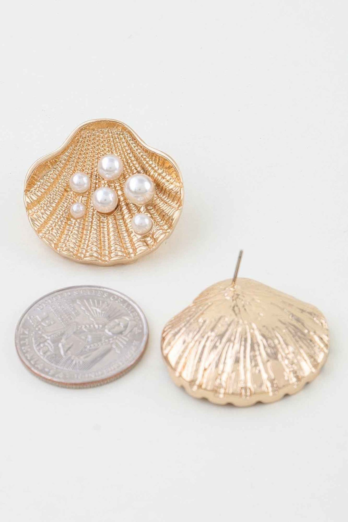 Pearl Studded Clamshell Earrings