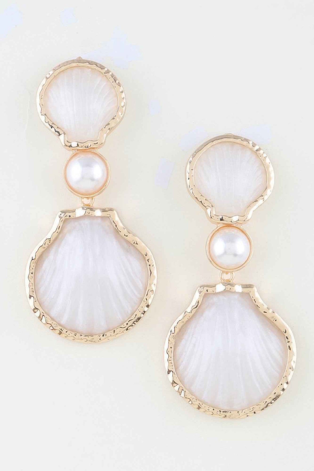 Hammered Stone Shell Drop Earrings