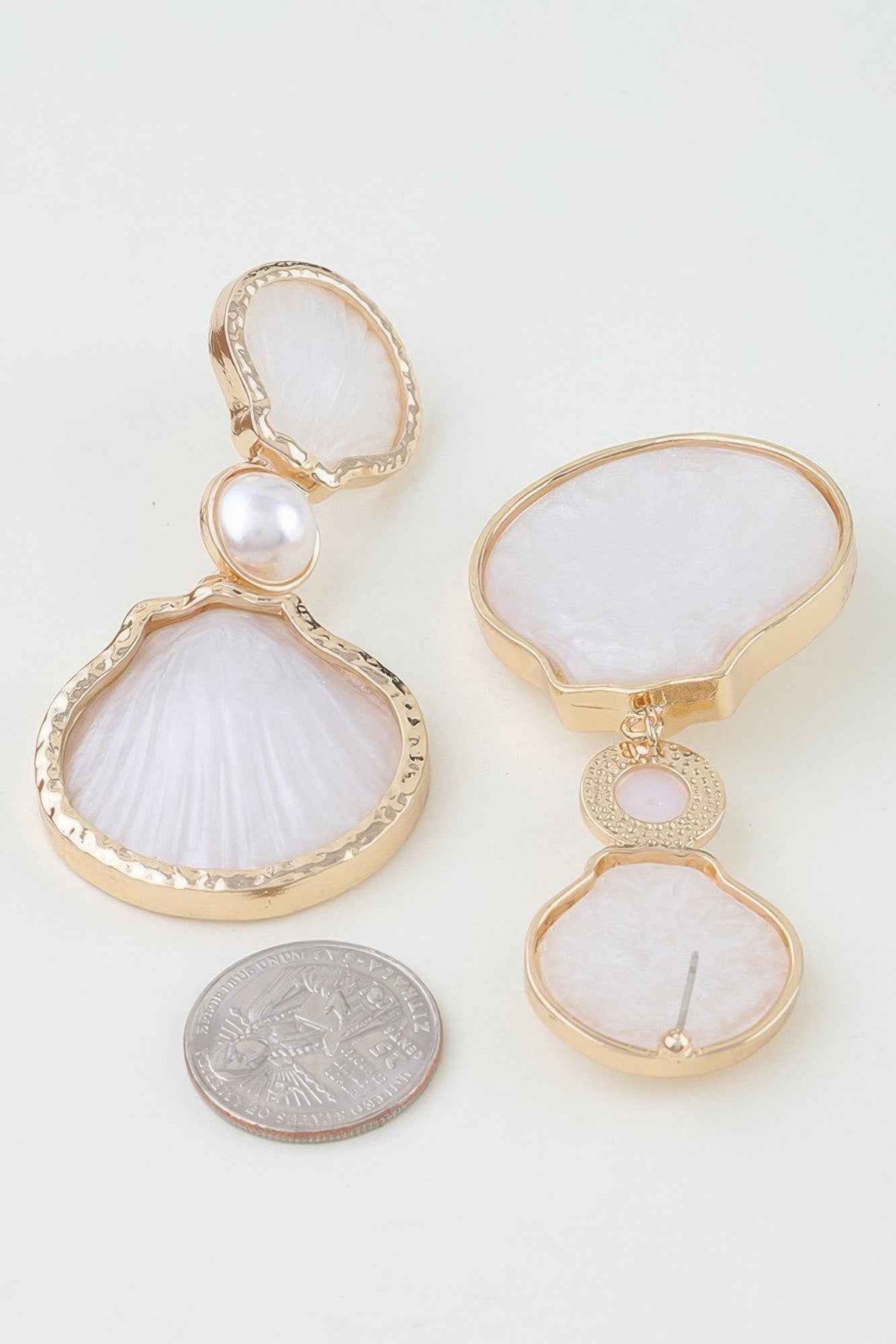 Hammered Stone Shell Drop Earrings