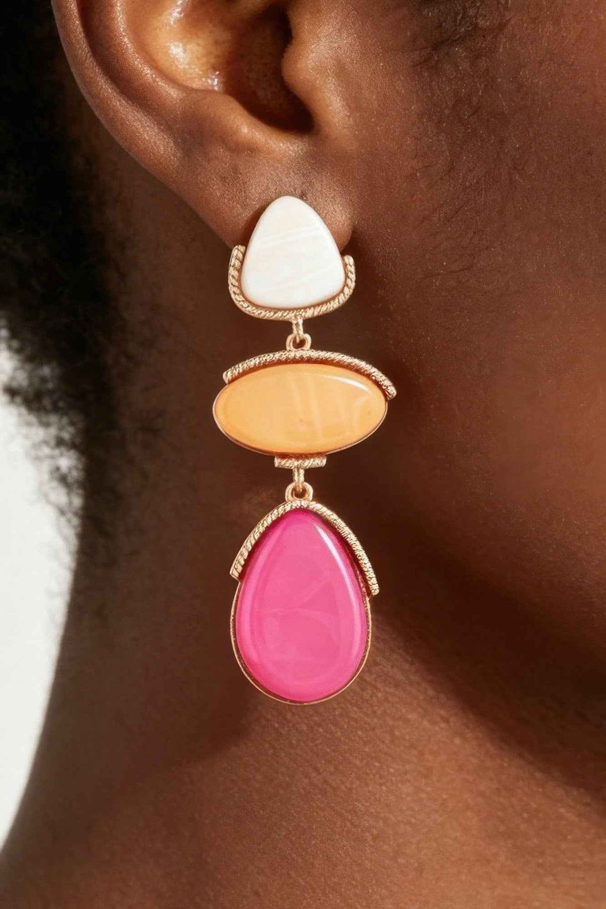Retro Stone Triple Drop Earrings