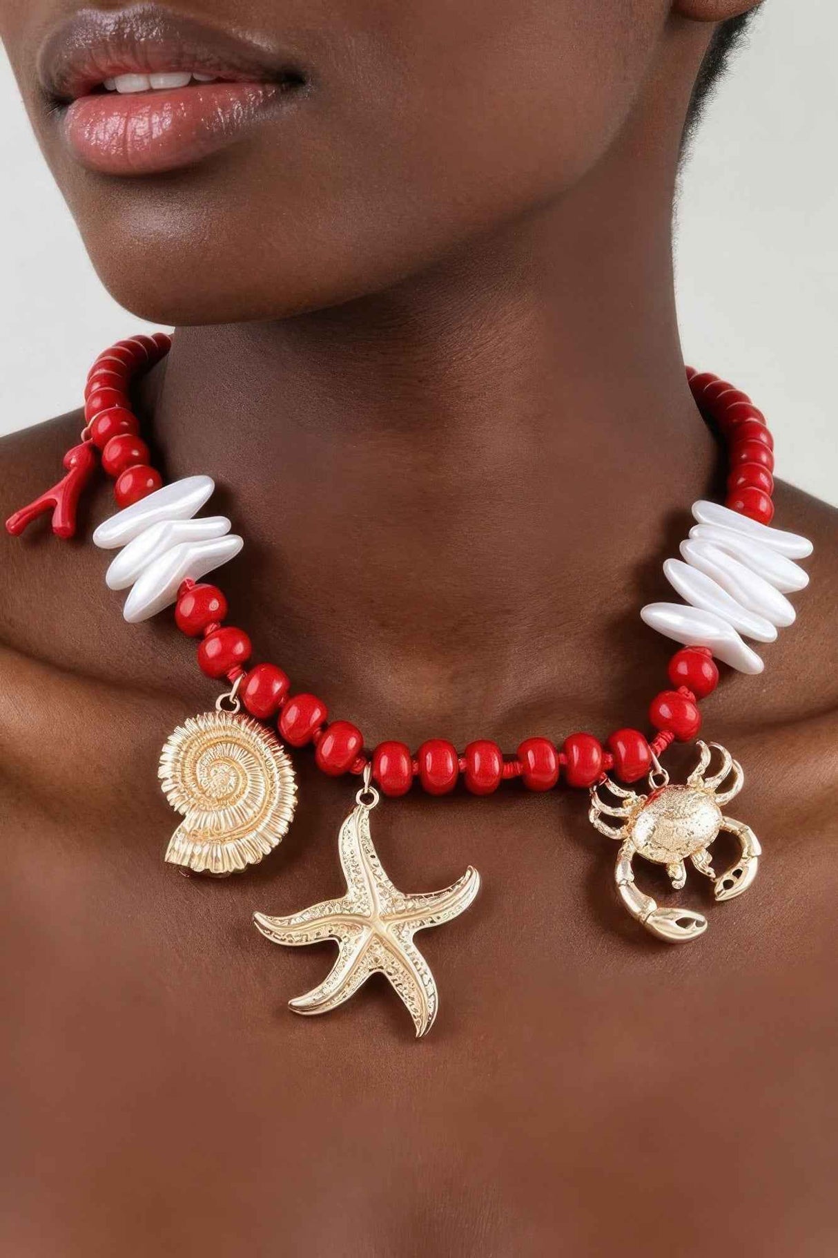 Hammered Coral Reef Beaded Necklace
